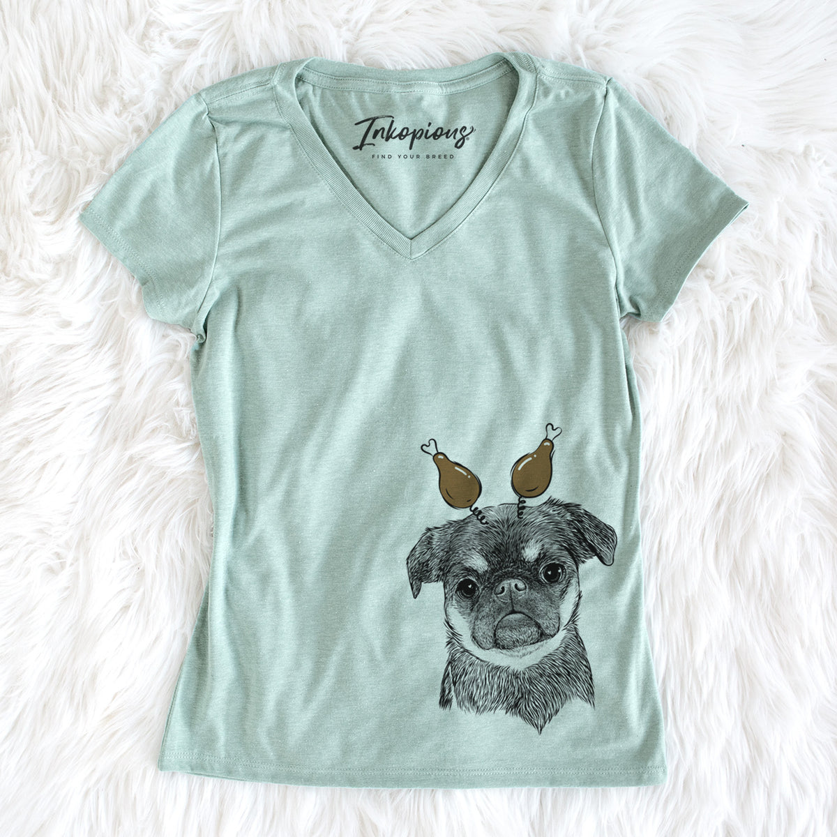 Thanksgiving Simone the Brussels Griffon - Women&#39;s Perfect V-neck Shirt