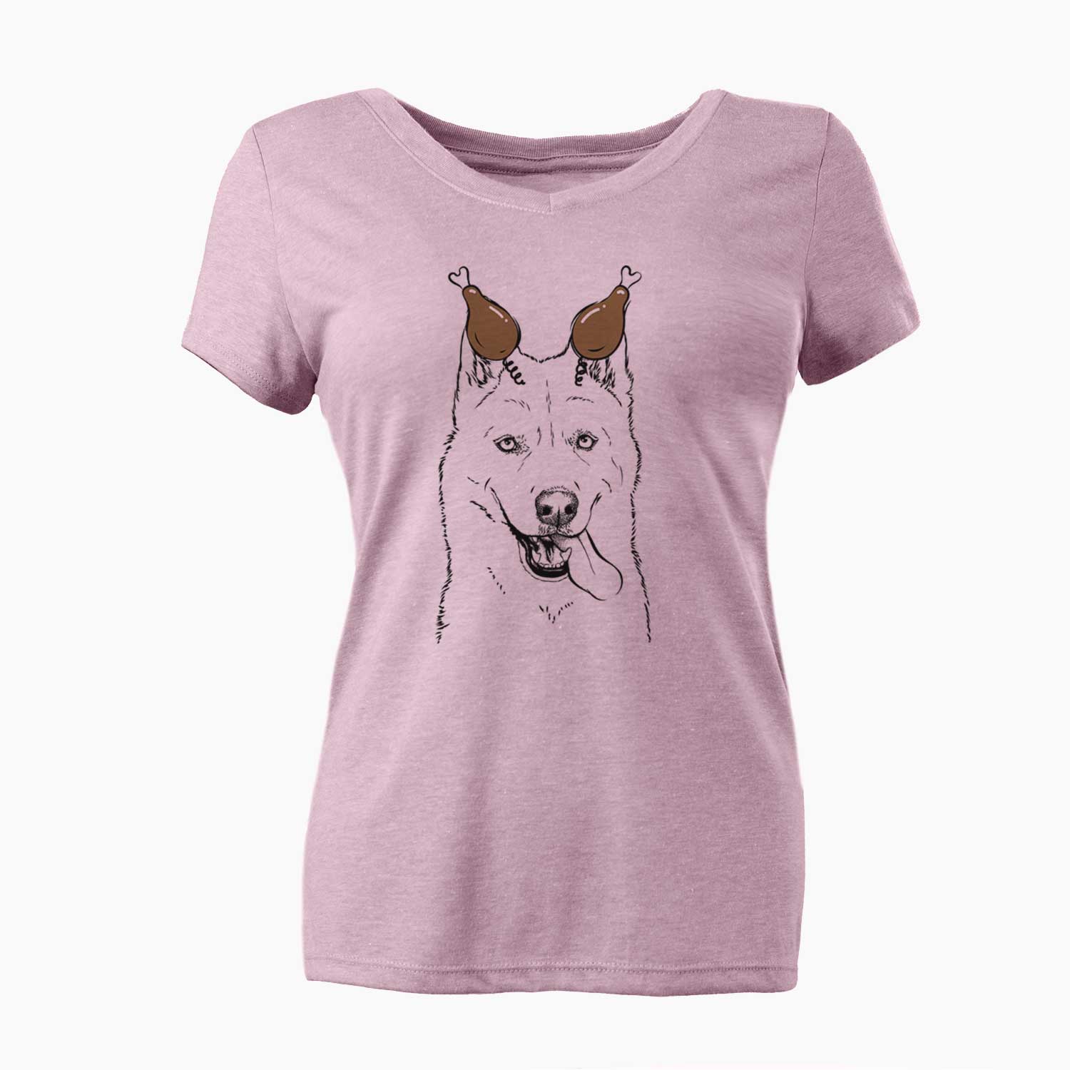 Thanksgiving Sinatra  the Siberian Husky - Women's V-neck Shirt