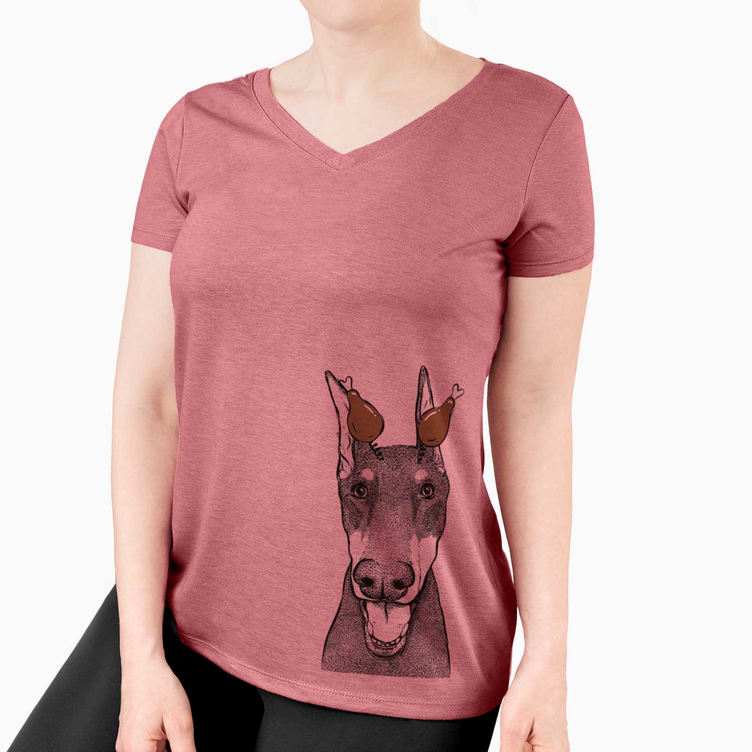 Thanksgiving Sir Duke the Doberman Pinscher - Women's V-neck Shirt