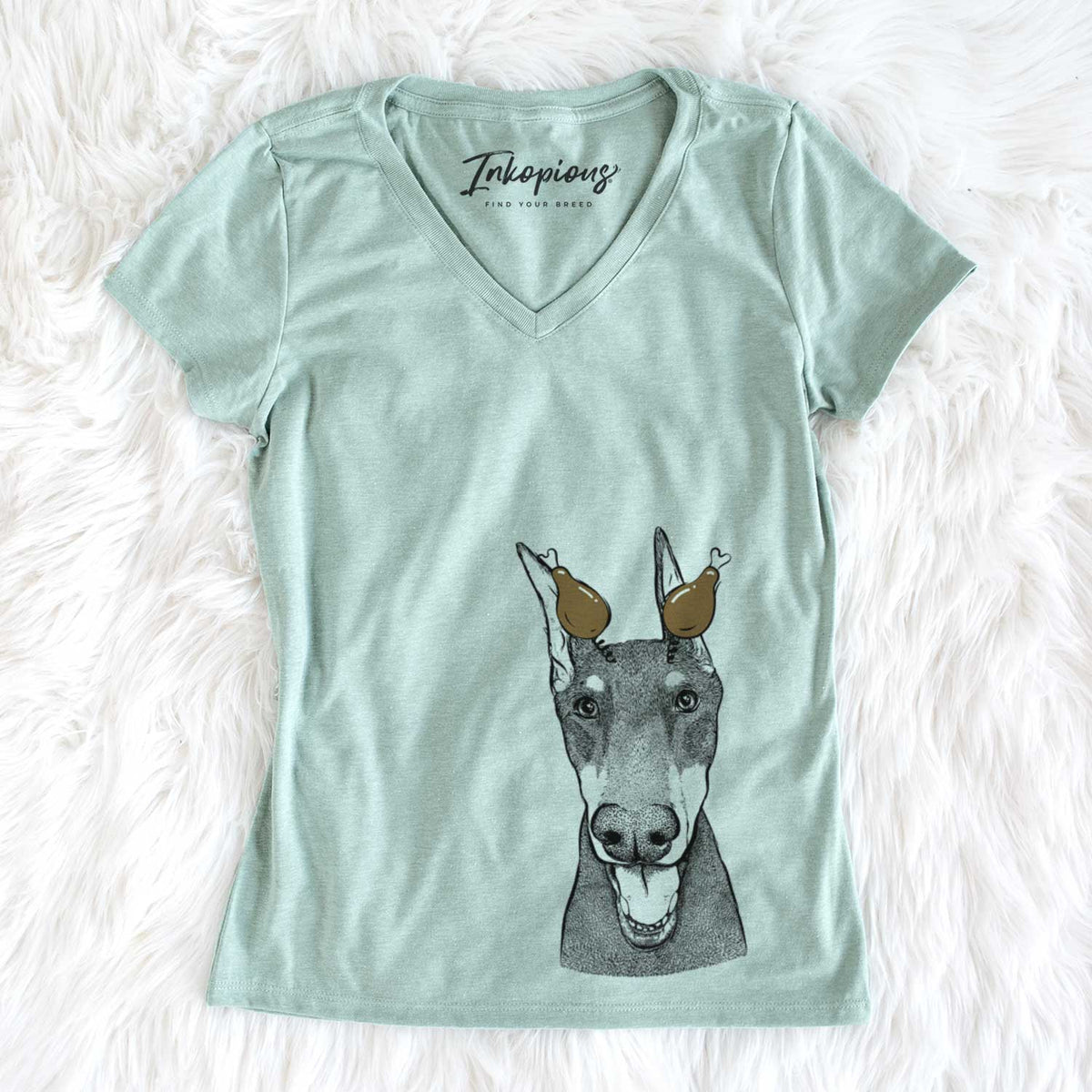 Thanksgiving Sir Duke the Doberman Pinscher - Women&#39;s V-neck Shirt