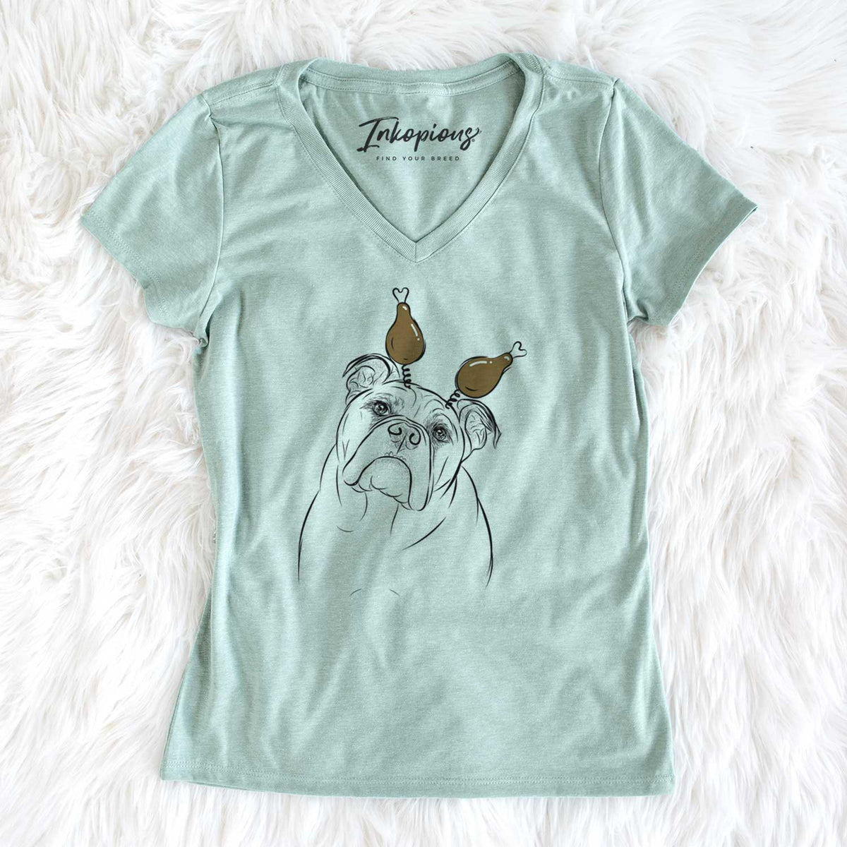 Thanksgiving Sir Louis the English Bulldog - Women's V-neck Shirt