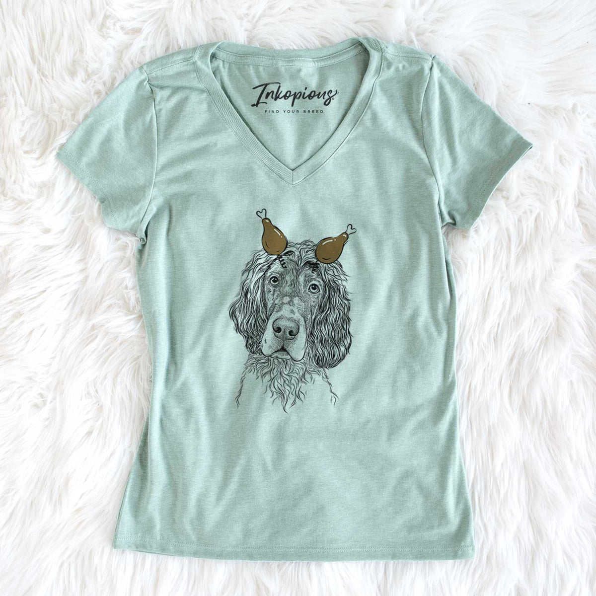 Thanksgiving Sir Rexford the Blue Belton English Setter - Women's V-neck Shirt