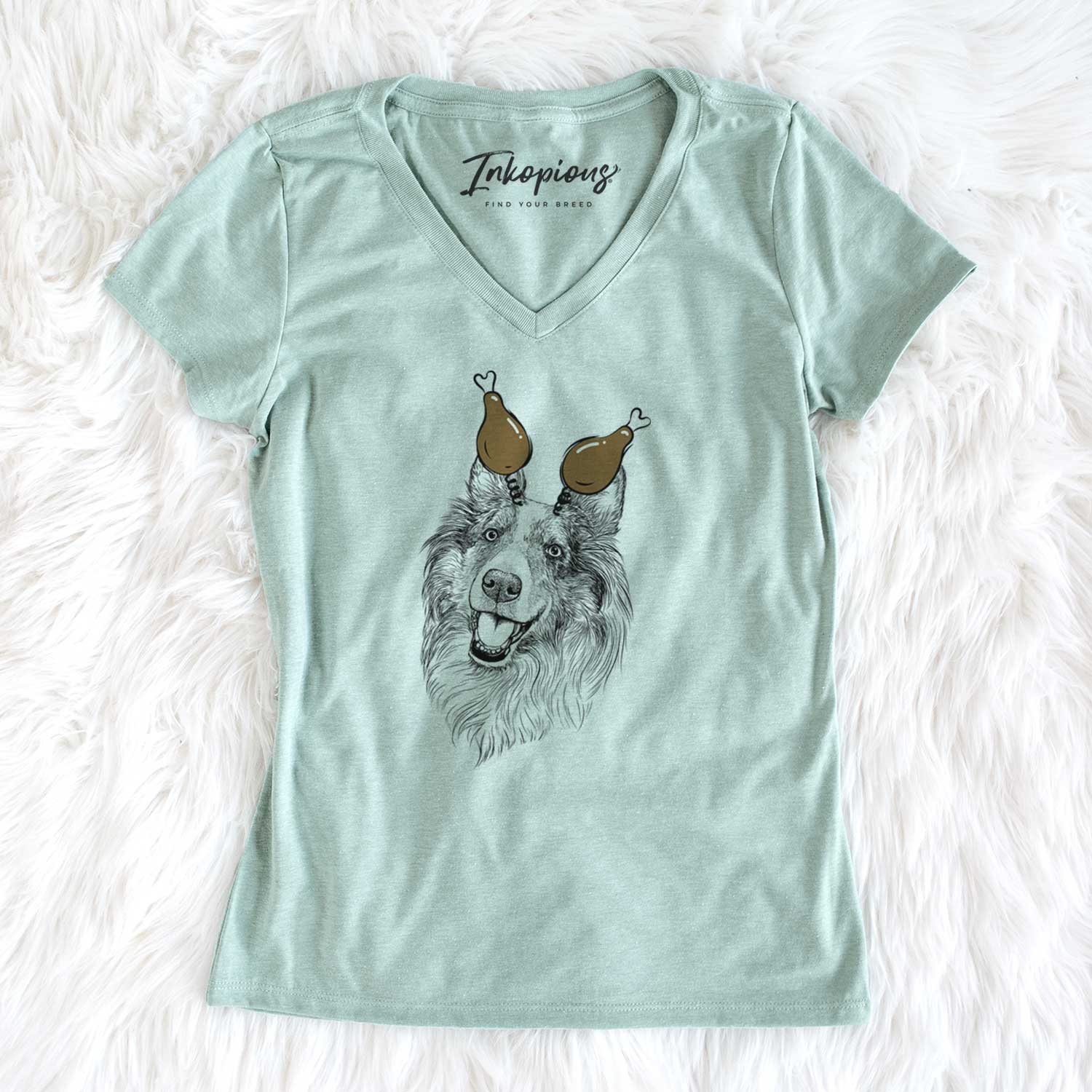 Thanksgiving Skylar the Shetland Sheepdog - Women's V-neck Shirt