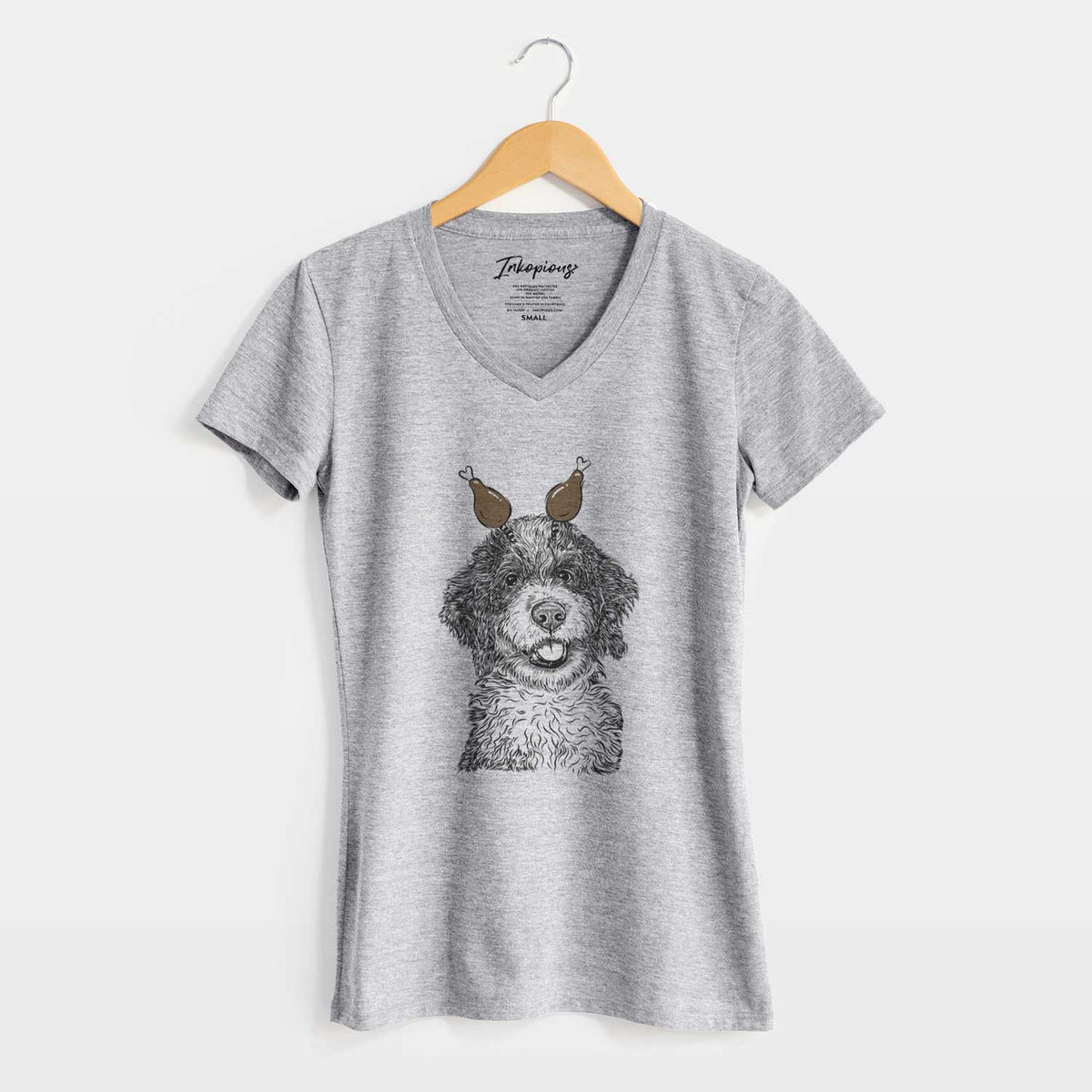Thanksgiving Smoky the Bernedoodle Puppy - Women's V-neck Shirt