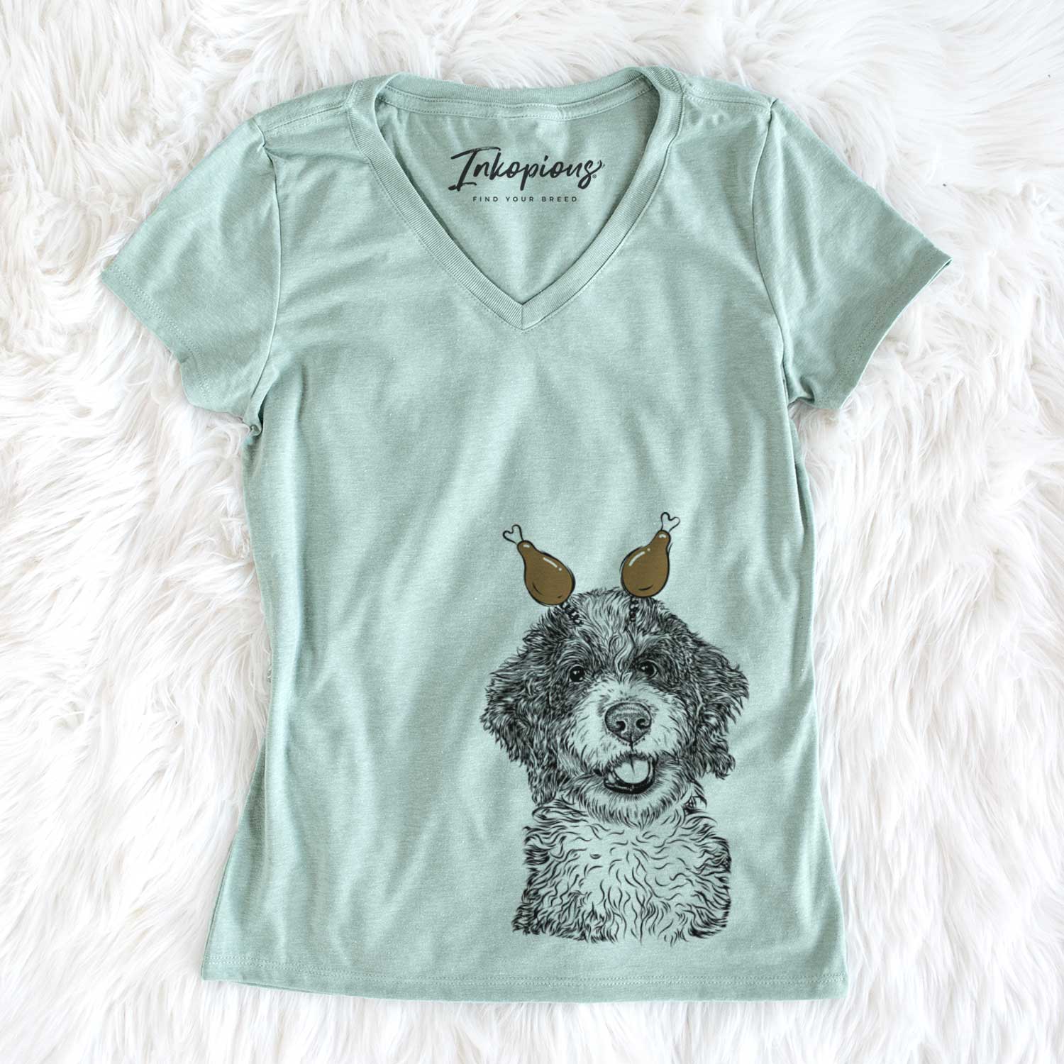 Thanksgiving Smoky the Bernedoodle Puppy - Women's V-neck Shirt