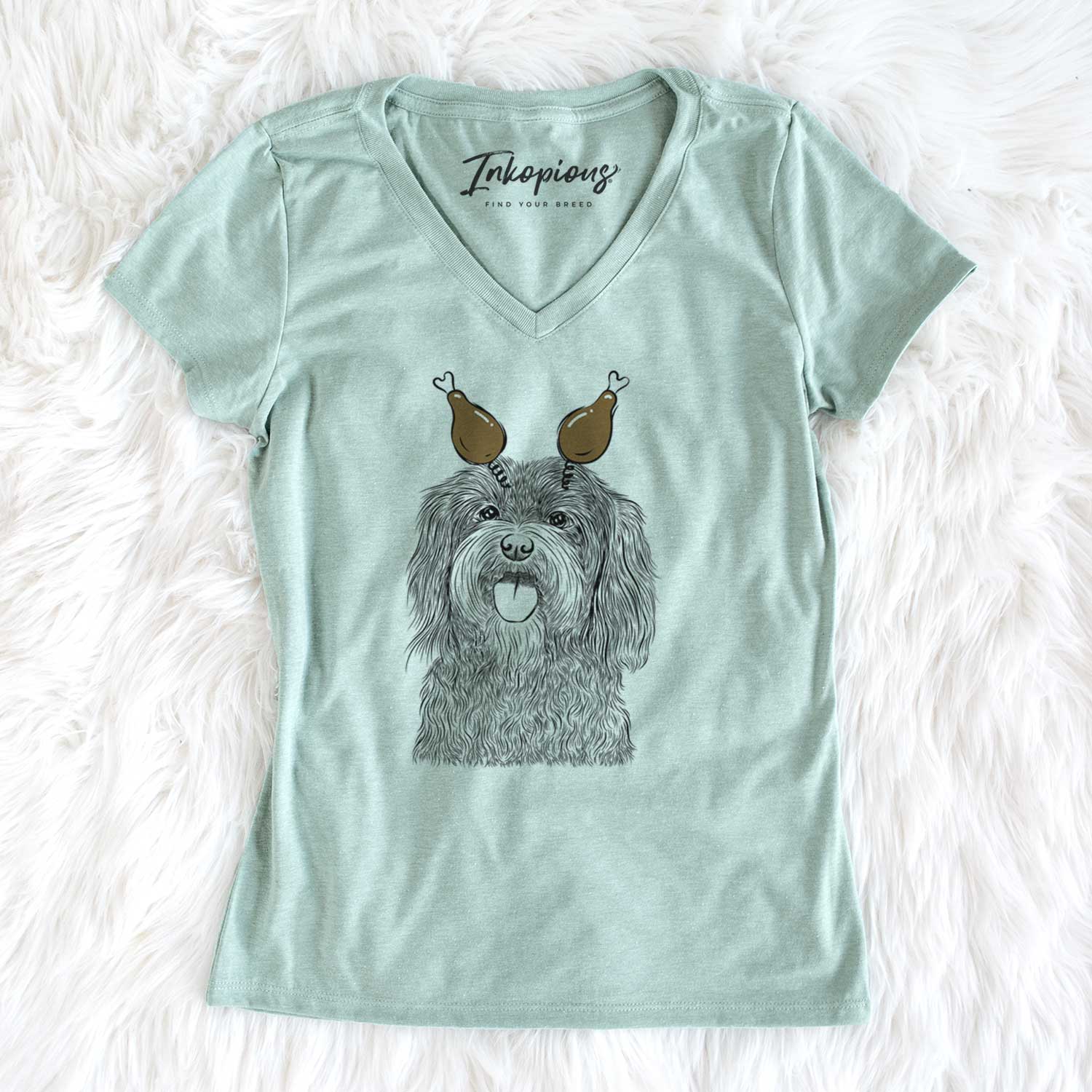 Thanksgiving Sophie the Havanese - Women's V-neck Shirt