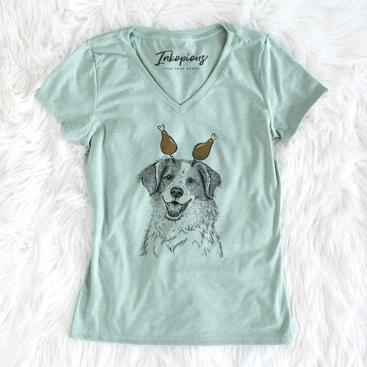 Thanksgiving Sophie the Brittany Beagle Mix - Women's V-neck Shirt