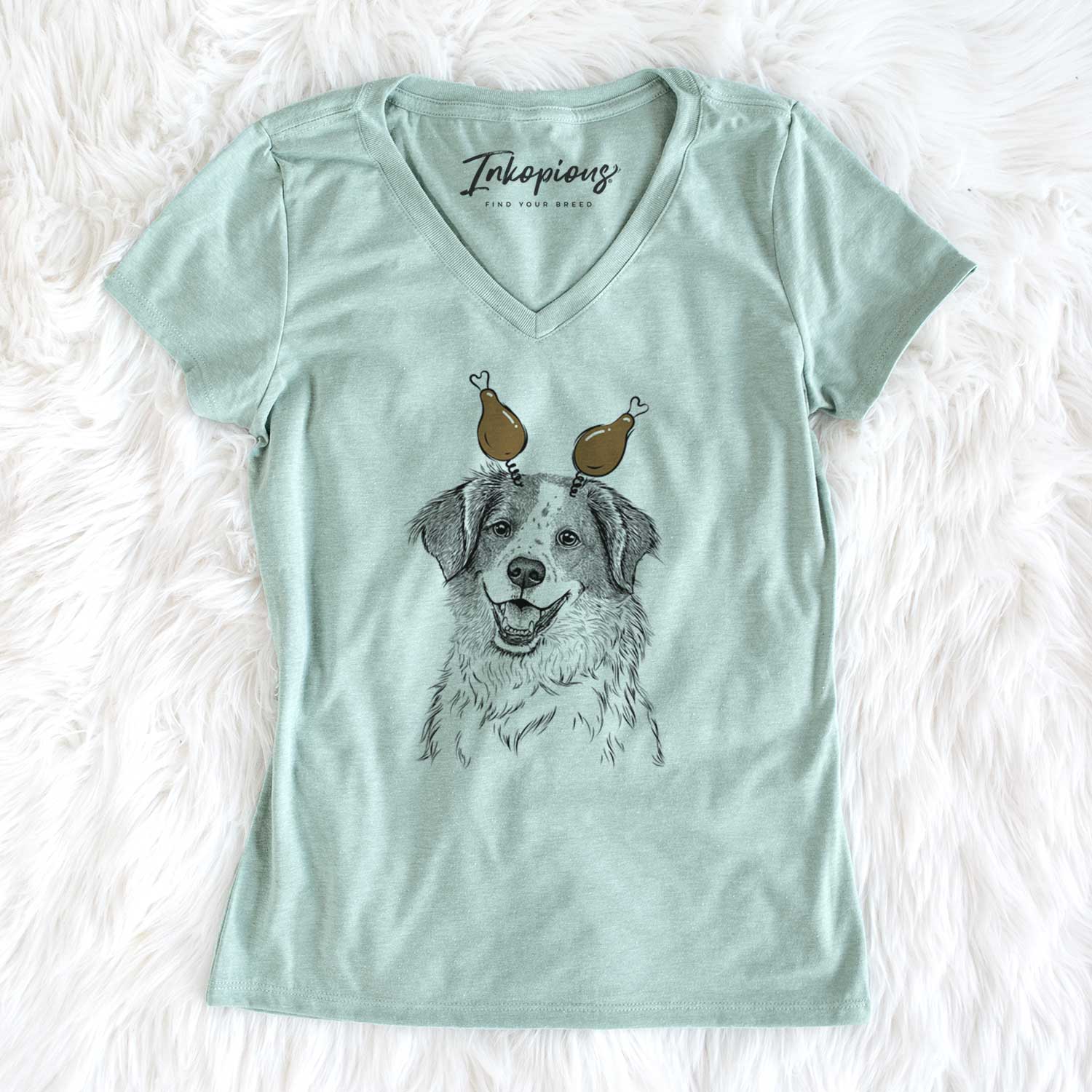 Thanksgiving Sophie the Brittany Beagle Mix - Women's V-neck Shirt