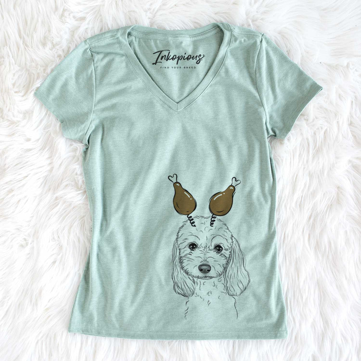 Thanksgiving Sophie the Coton de Tulear - Women's V-neck Shirt