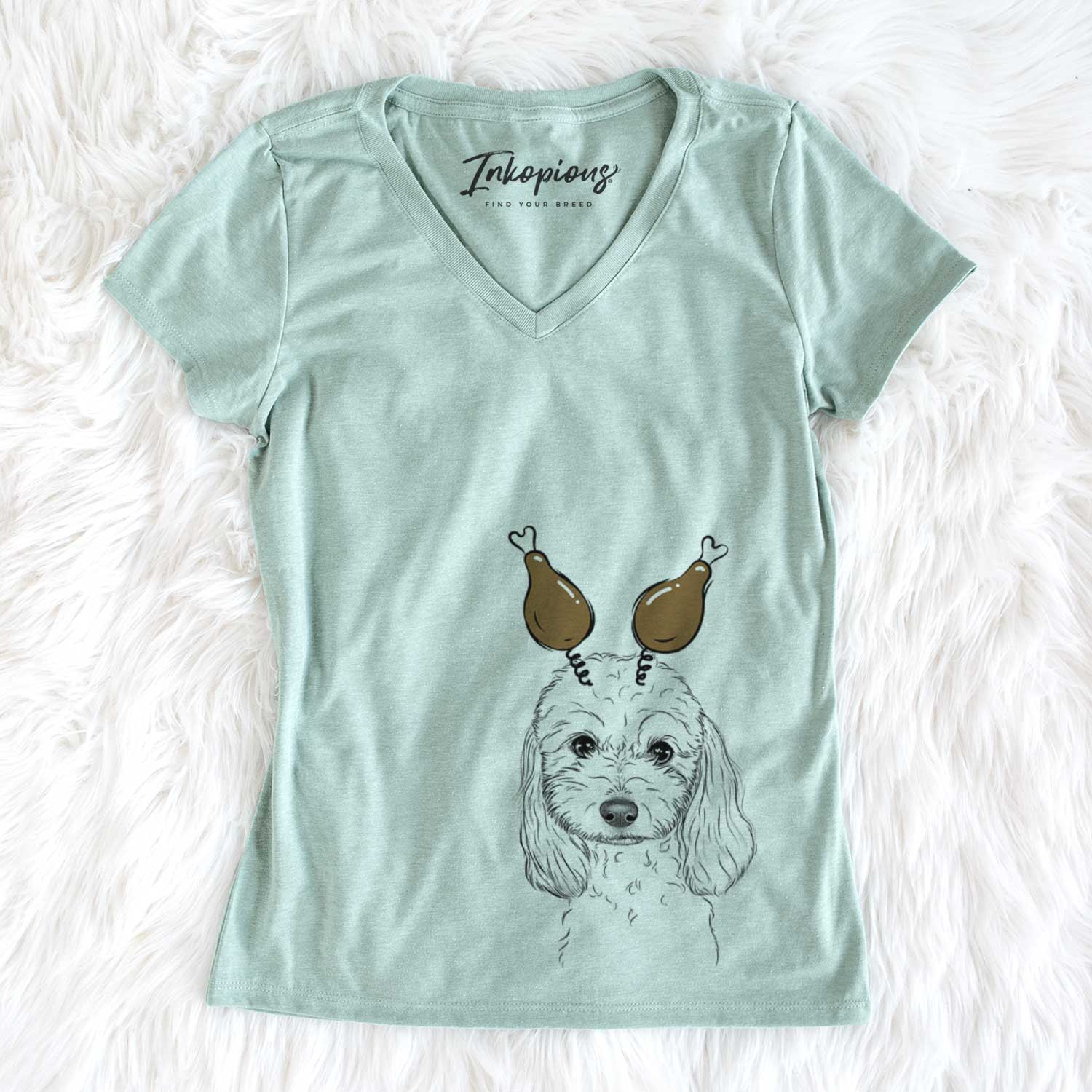 Thanksgiving Sophie the Coton de Tulear - Women's V-neck Shirt