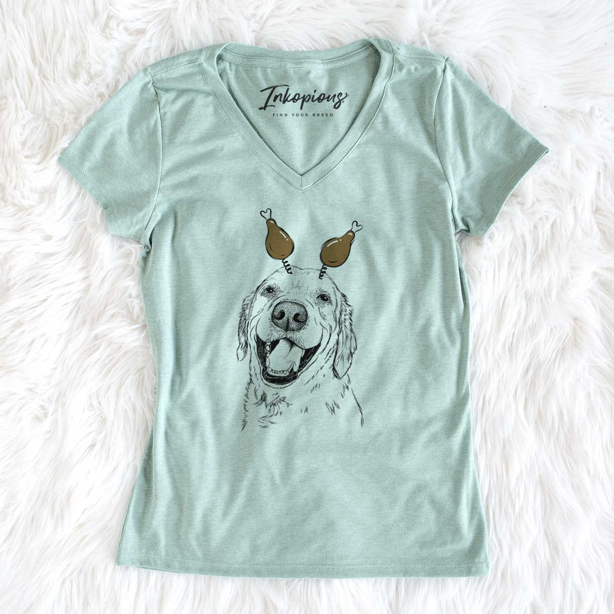 Thanksgiving Spanky the Golden Retriever - Women's V-neck Shirt