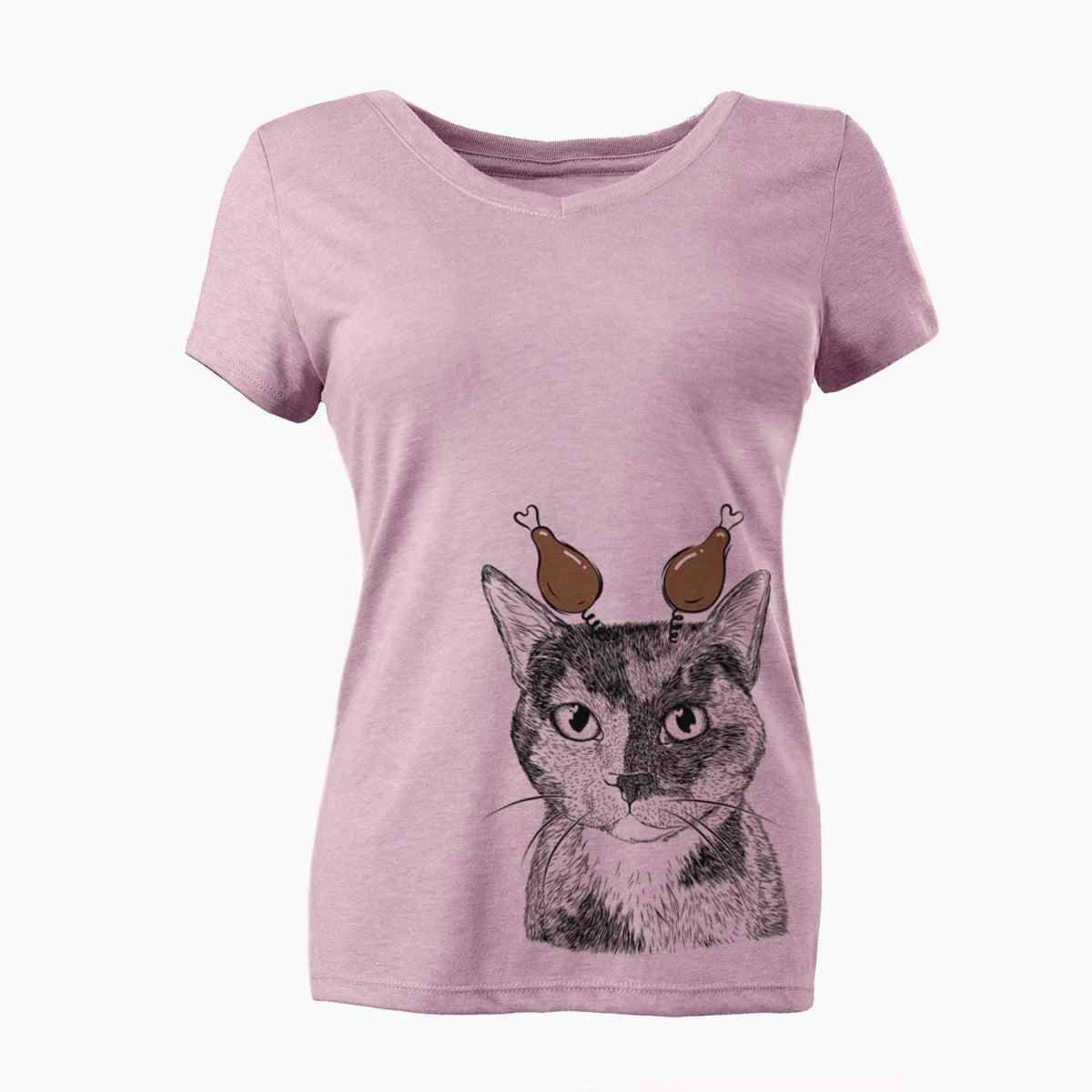 Thanksgiving Spooky Kitty the Tortoiseshell Cat - Women's V-neck Shirt
