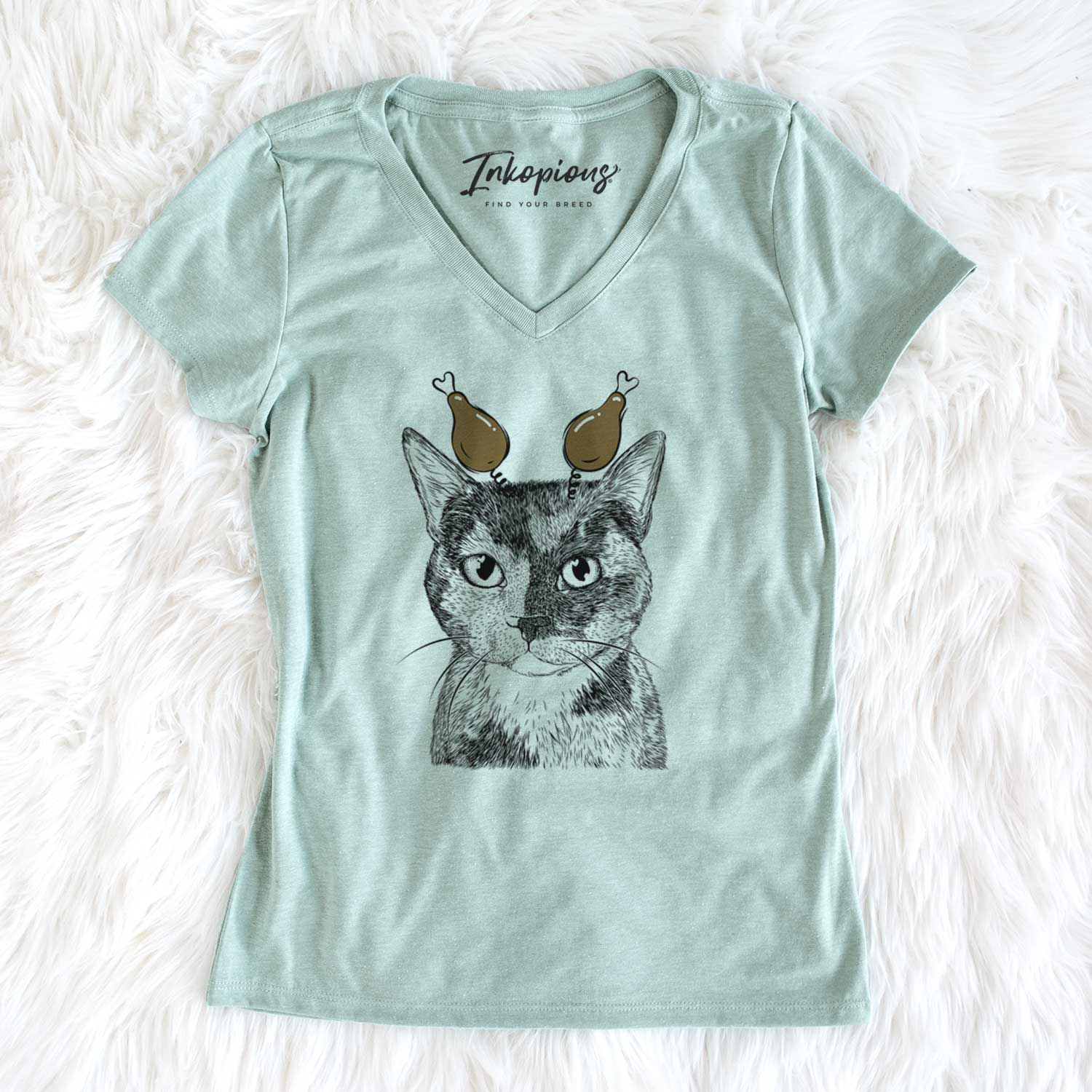 Thanksgiving Spooky Kitty the Tortoiseshell Cat - Women's V-neck Shirt