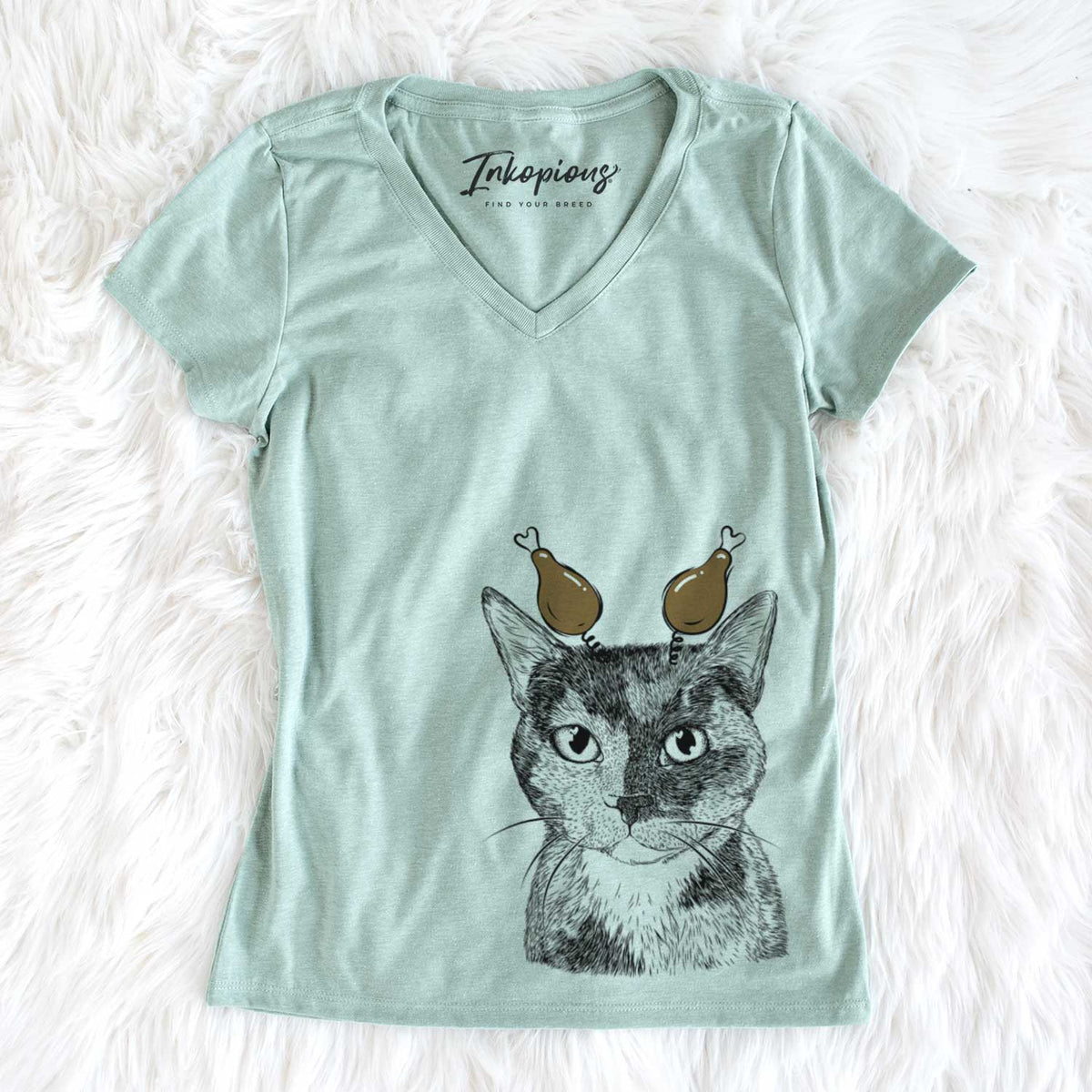 Thanksgiving Spooky Kitty the Tortoiseshell Cat - Women&#39;s V-neck Shirt