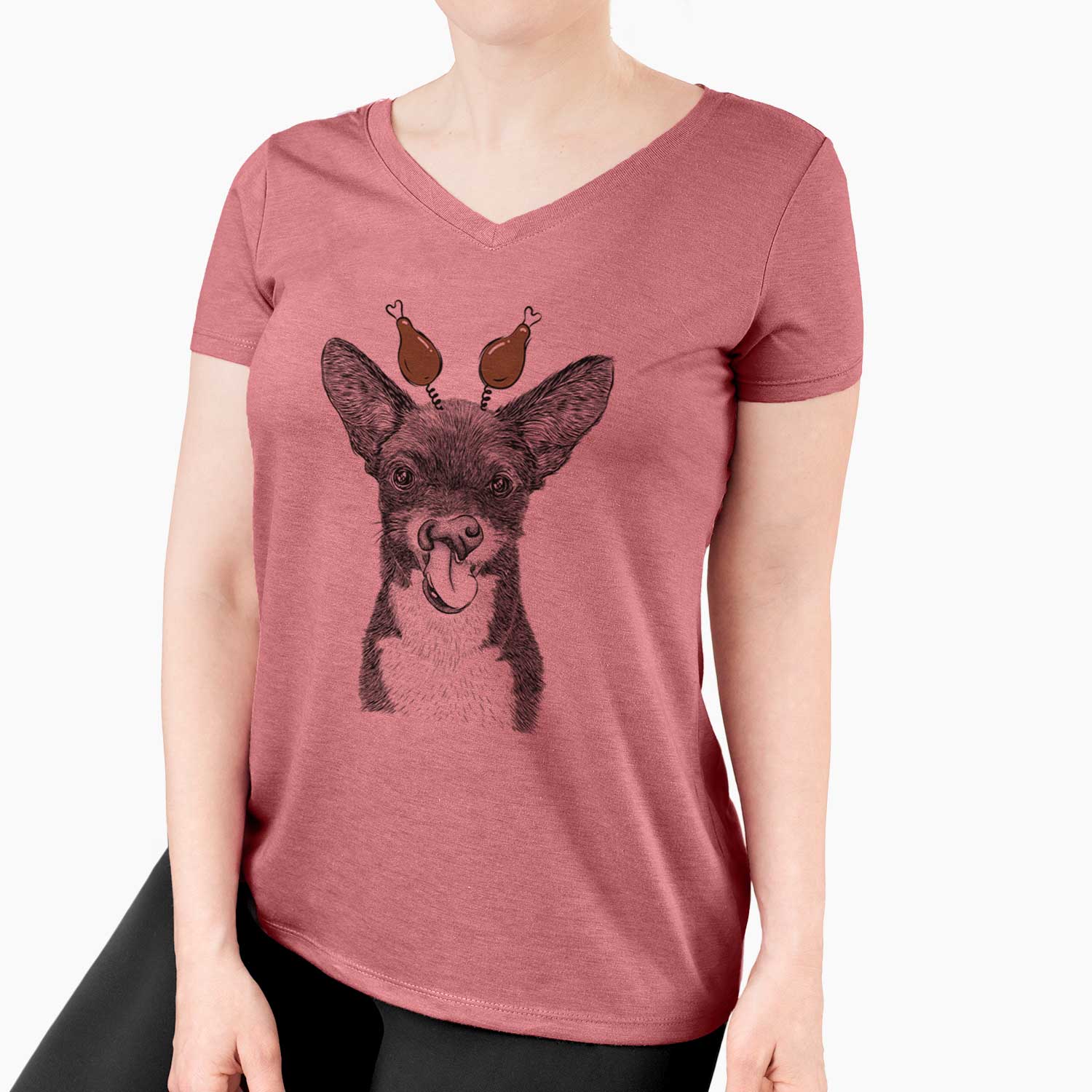 Thanksgiving Sprout the Chihuahua Mix - Women's V-neck Shirt