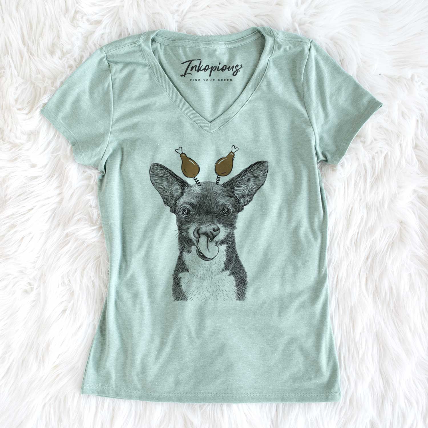 Thanksgiving Sprout the Chihuahua Mix - Women's V-neck Shirt