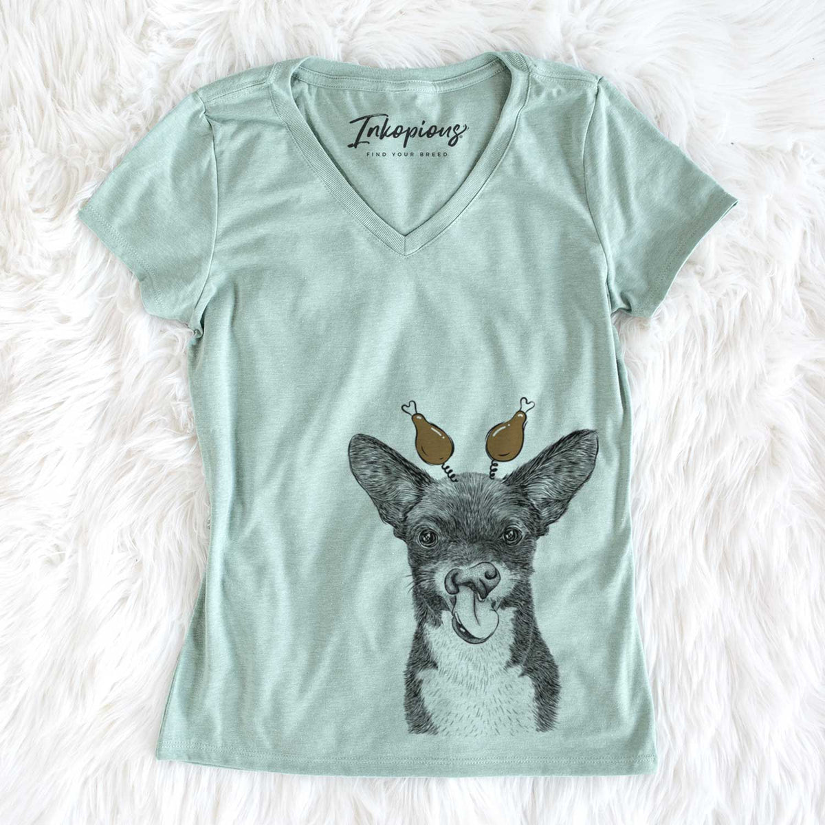 Thanksgiving Sprout the Chihuahua Mix - Women&#39;s V-neck Shirt