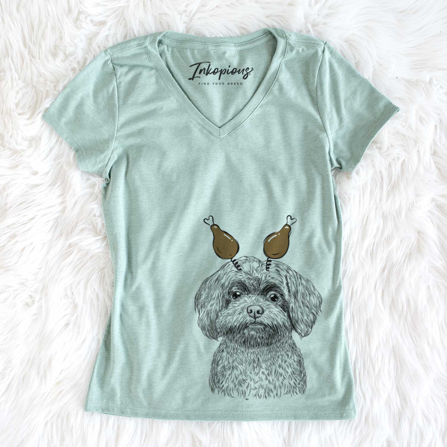 Thanksgiving Stella the Shih Tzu Mix - Women's V-neck Shirt