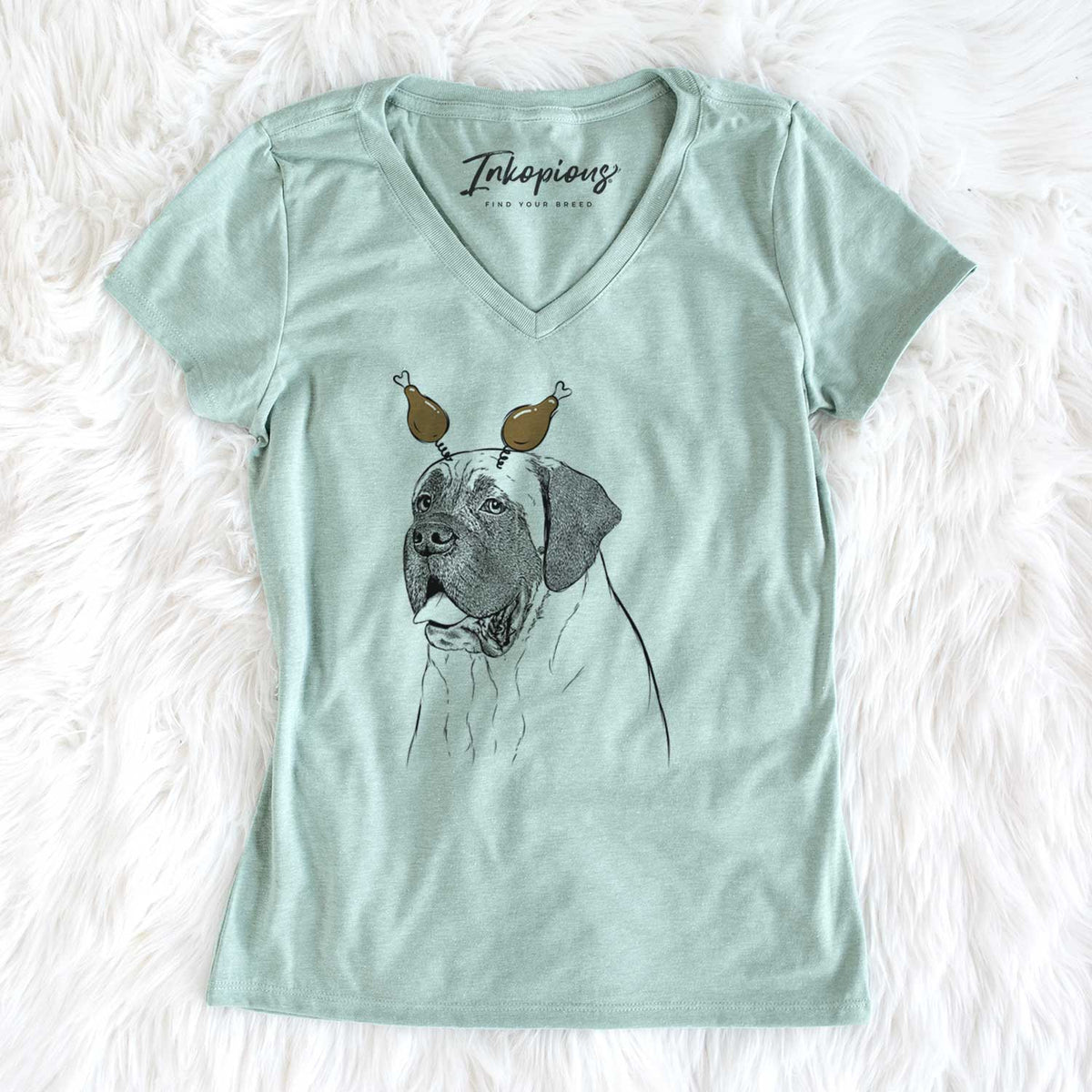 Thanksgiving Sterling the English Mastiff - Women's V-neck Shirt