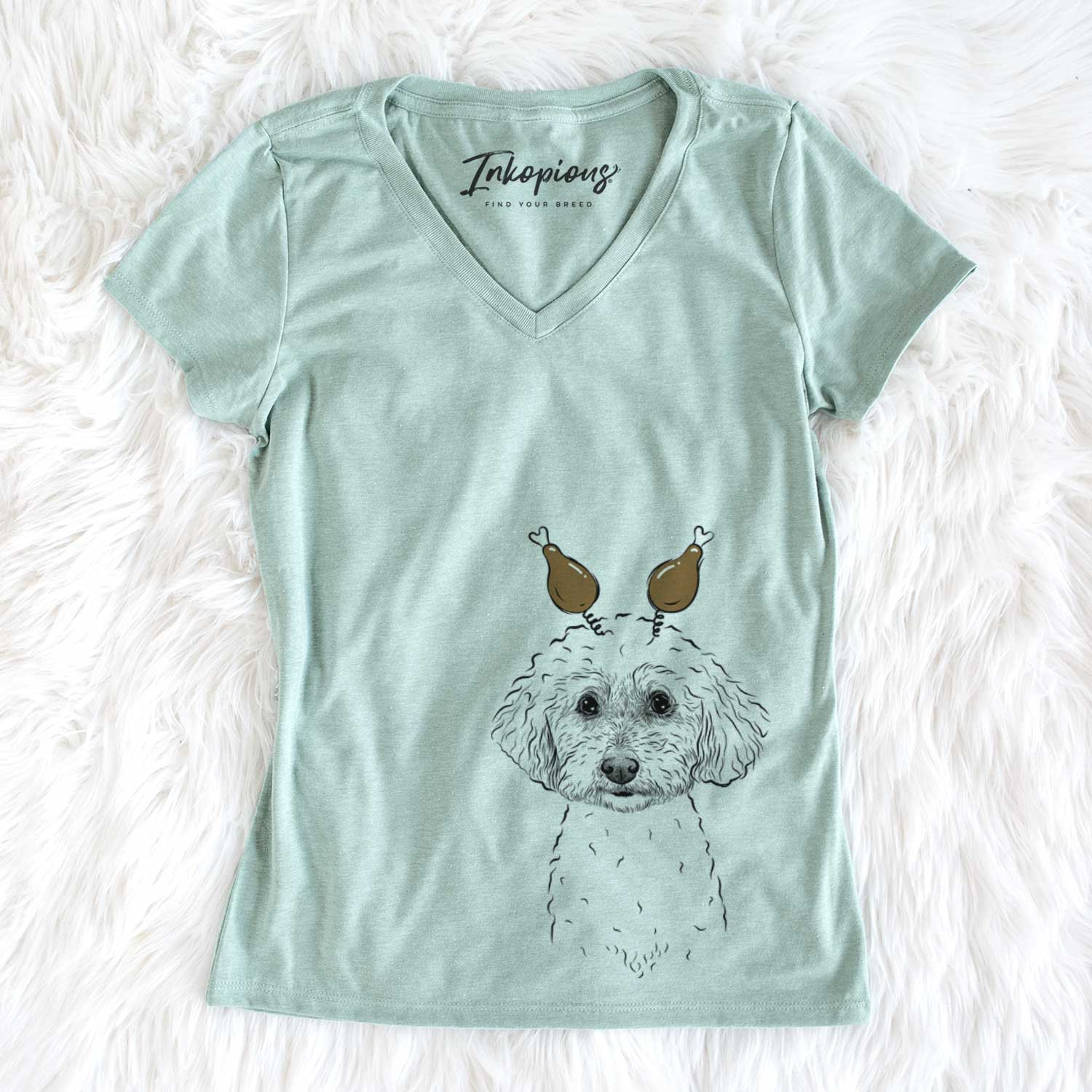Thanksgiving Stitch the Bichonpoo - Women's V-neck Shirt