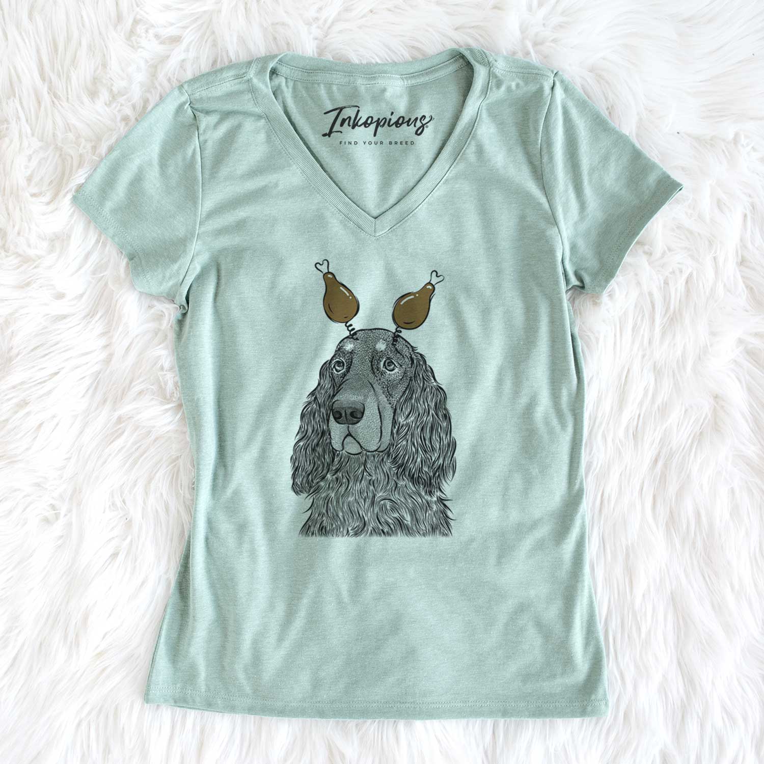 Thanksgiving Stormy the Gordon Setter - Women's V-neck Shirt