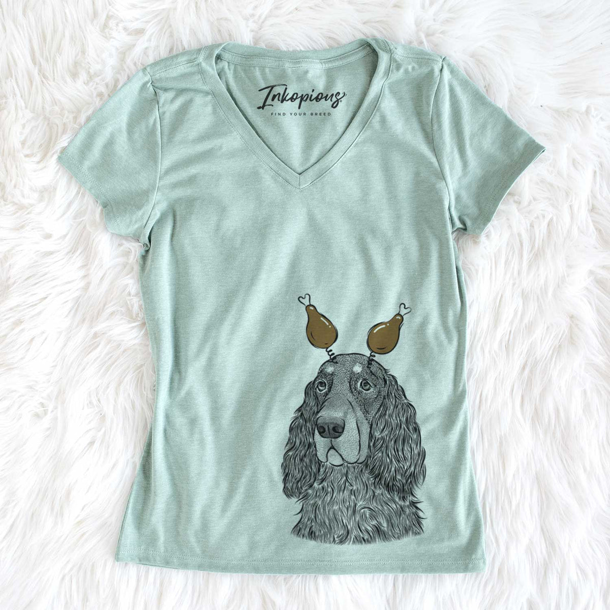 Thanksgiving Stormy the Gordon Setter - Women&#39;s V-neck Shirt