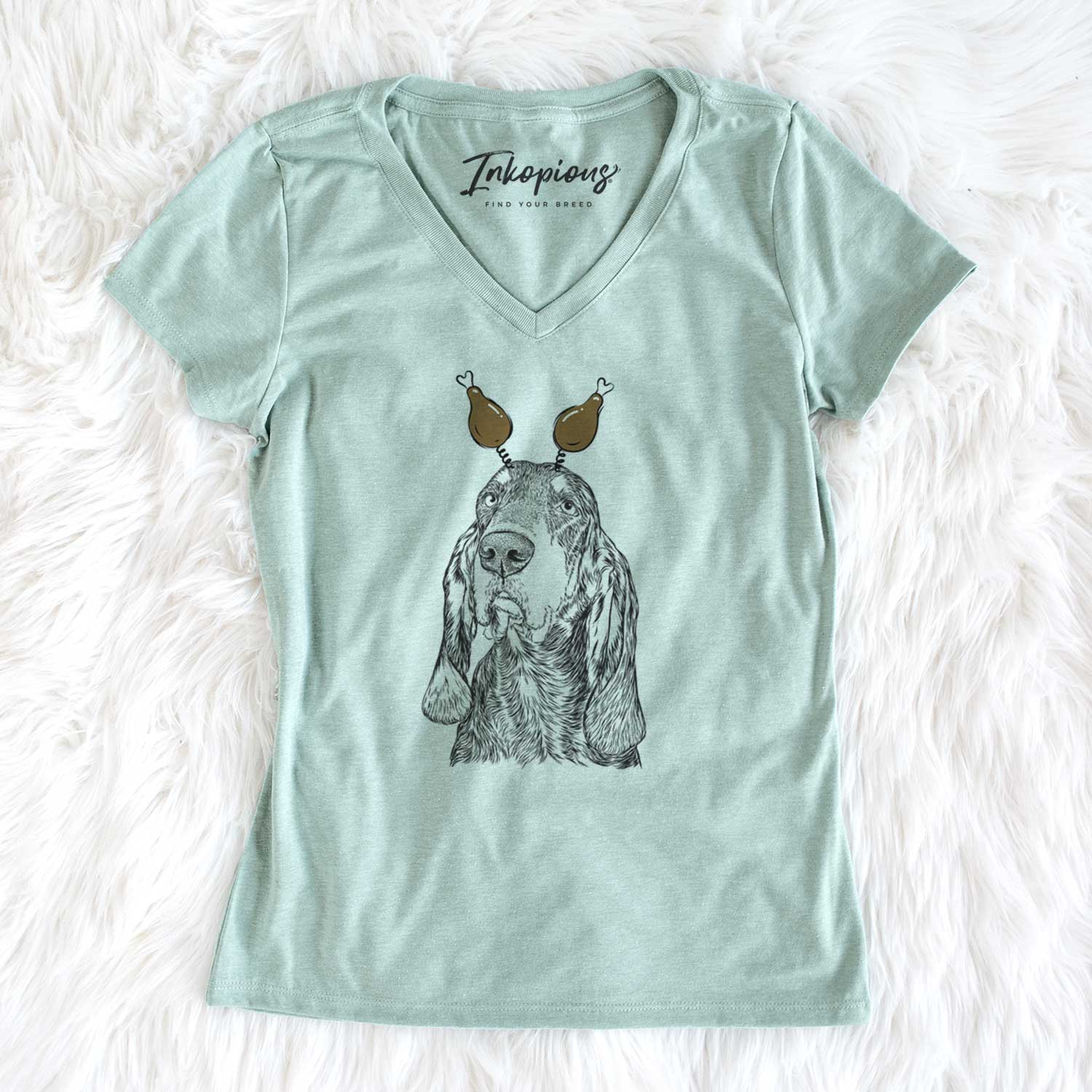 Thanksgiving Stu the Black and Tan Coonhound - Women's V-neck Shirt