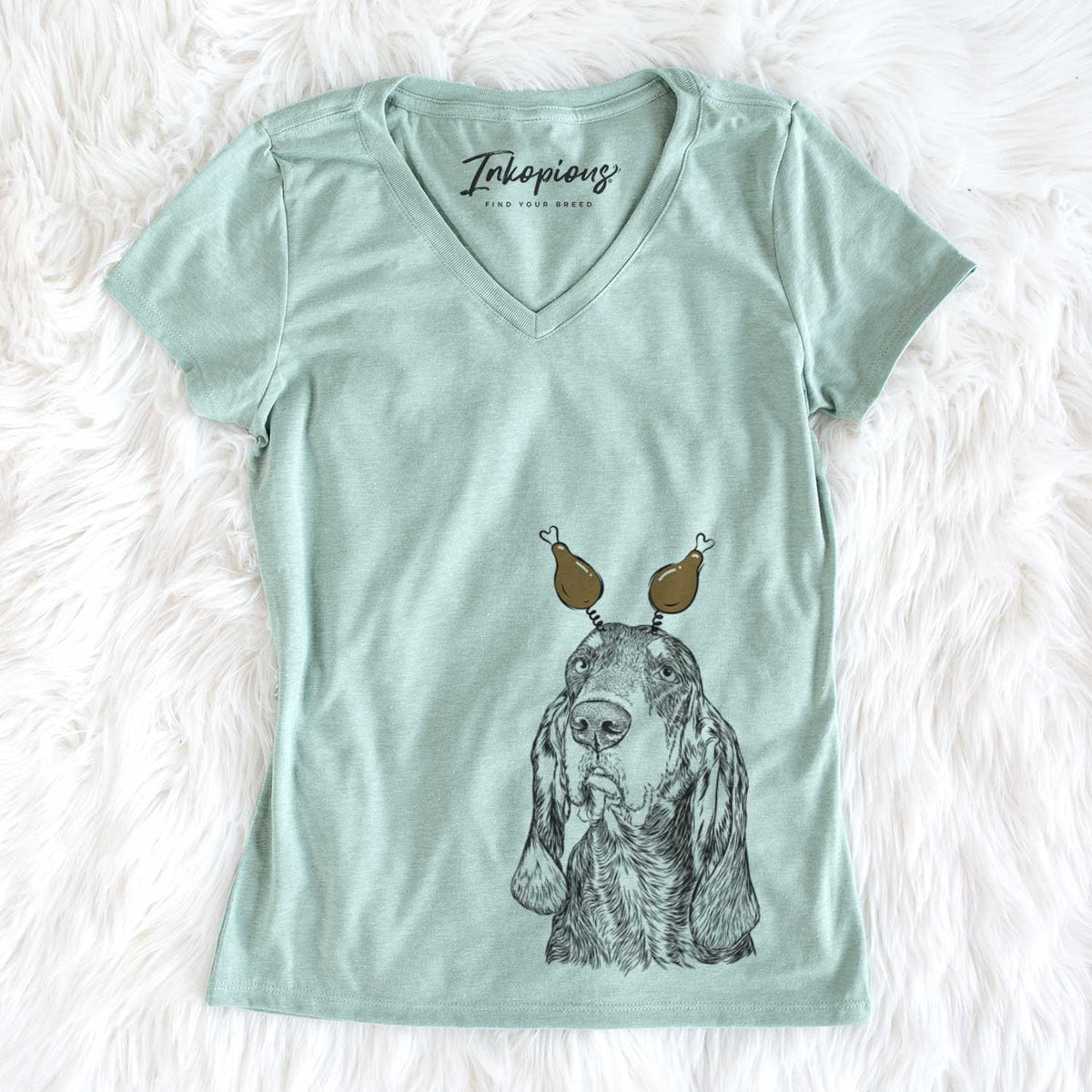 Thanksgiving Stu the Black and Tan Coonhound - Women&#39;s V-neck Shirt