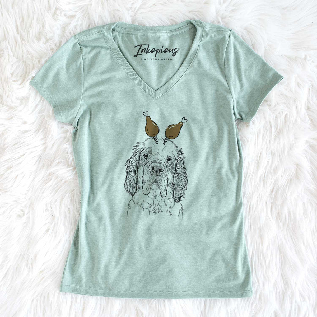 Thanksgiving Sully the Clumber Spaniel - Women's V-neck Shirt