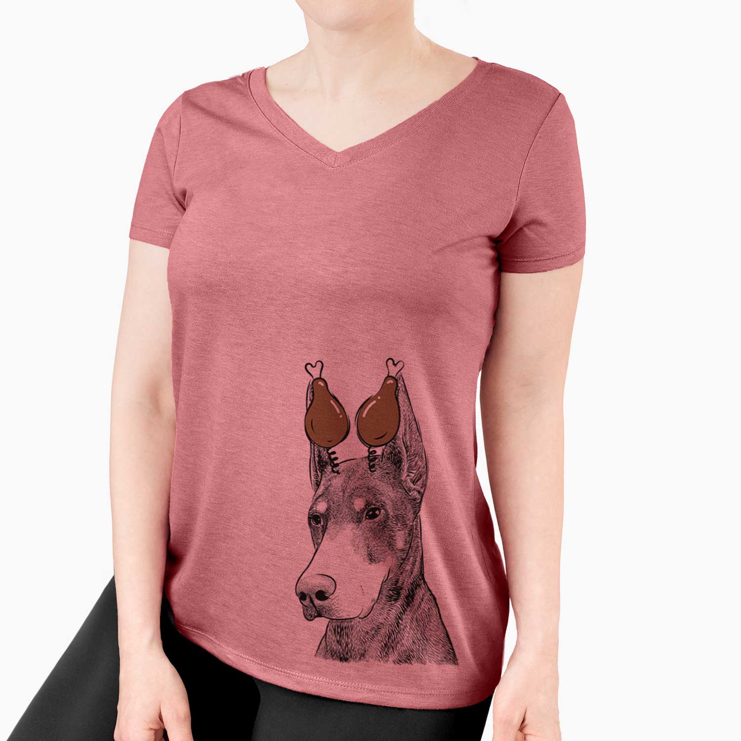 Thanksgiving Sunny the Doberman Pinscher - Women's V-neck Shirt