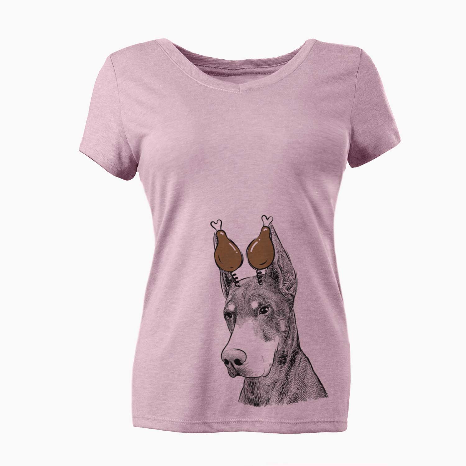 Thanksgiving Sunny the Doberman Pinscher - Women's V-neck Shirt