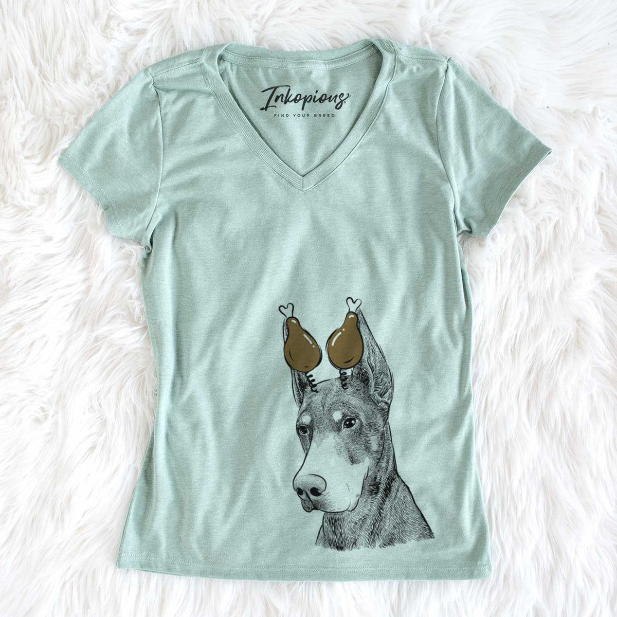 Thanksgiving Sunny the Doberman Pinscher - Women&#39;s V-neck Shirt