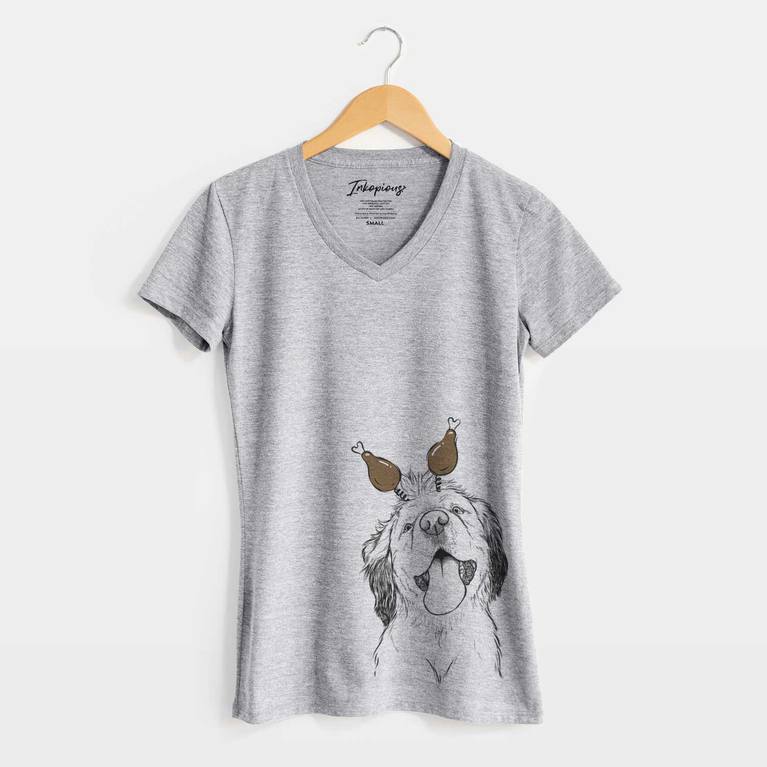 Thanksgiving Sven the Double Merle Spaniel Aussie Mix - Women's V-neck Shirt