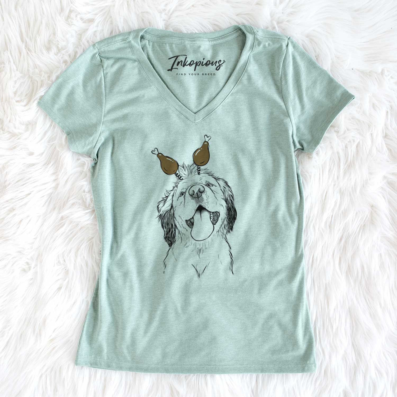 Thanksgiving Sven the Double Merle Spaniel Aussie Mix - Women's V-neck Shirt