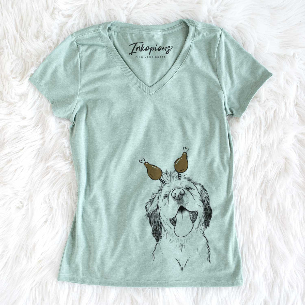 Thanksgiving Sven the Double Merle Spaniel Aussie Mix - Women&#39;s V-neck Shirt