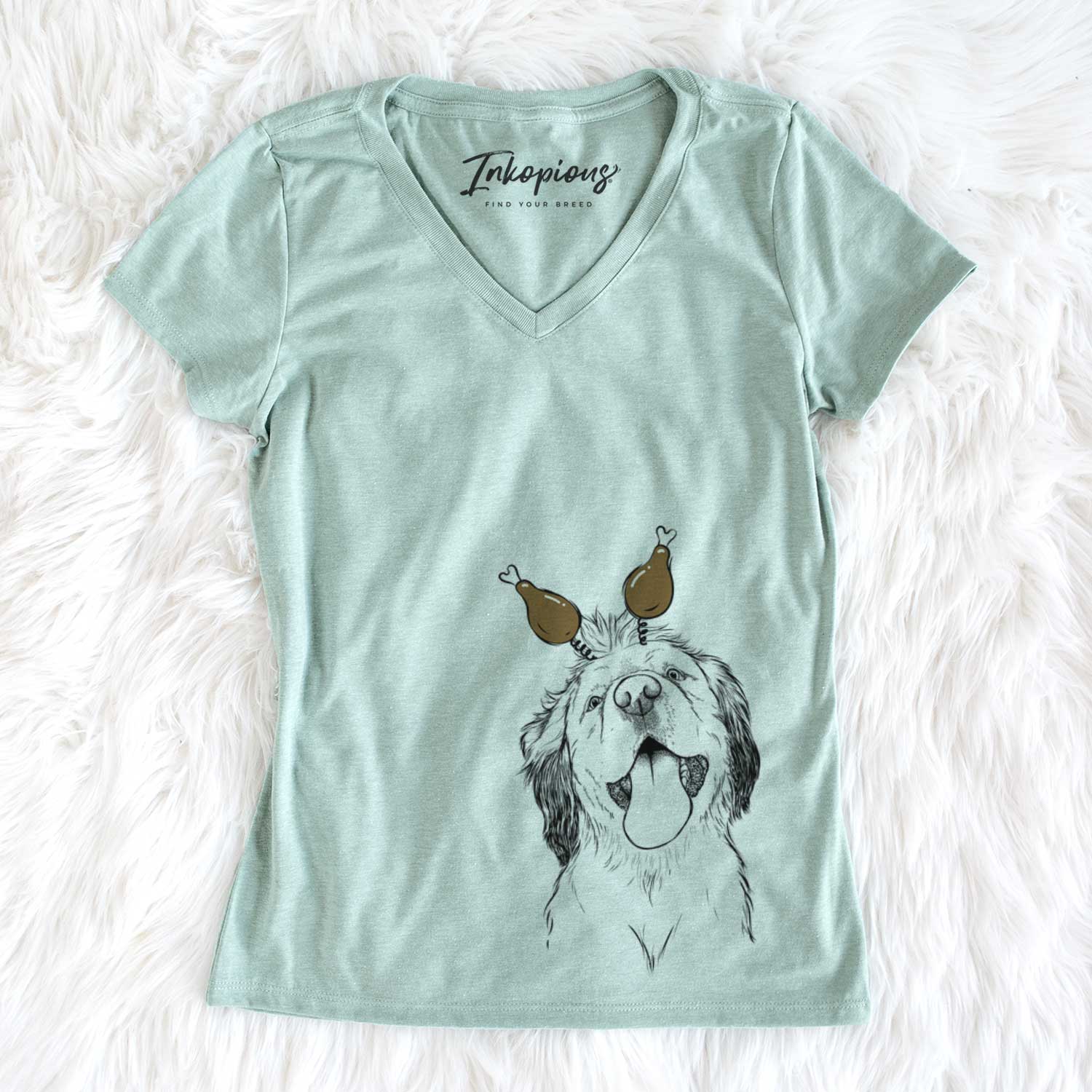 Thanksgiving Sven the Double Merle Spaniel Aussie Mix - Women's V-neck Shirt