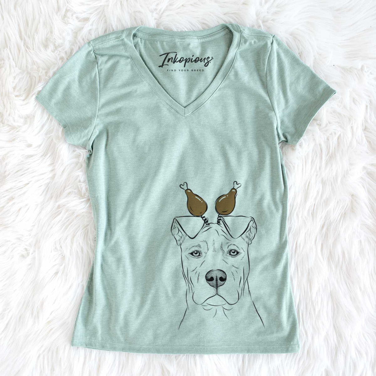 Thanksgiving Sweet Finn the Mixed Breed - Women&#39;s V-neck Shirt