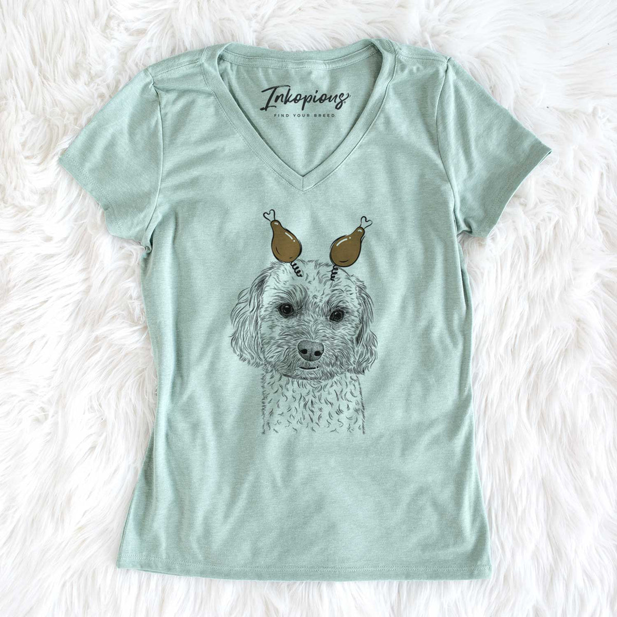 Thanksgiving Sweet George the Mixed Breed - Women's V-neck Shirt