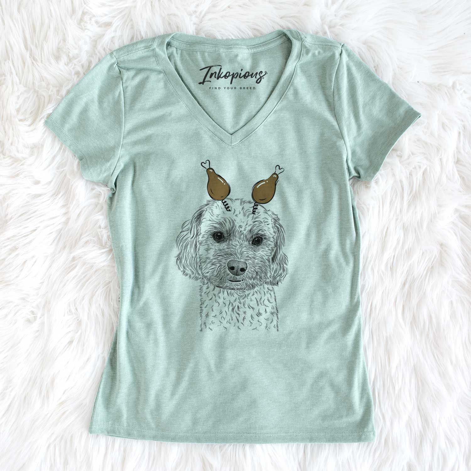 Thanksgiving Sweet George the Mixed Breed - Women's V-neck Shirt