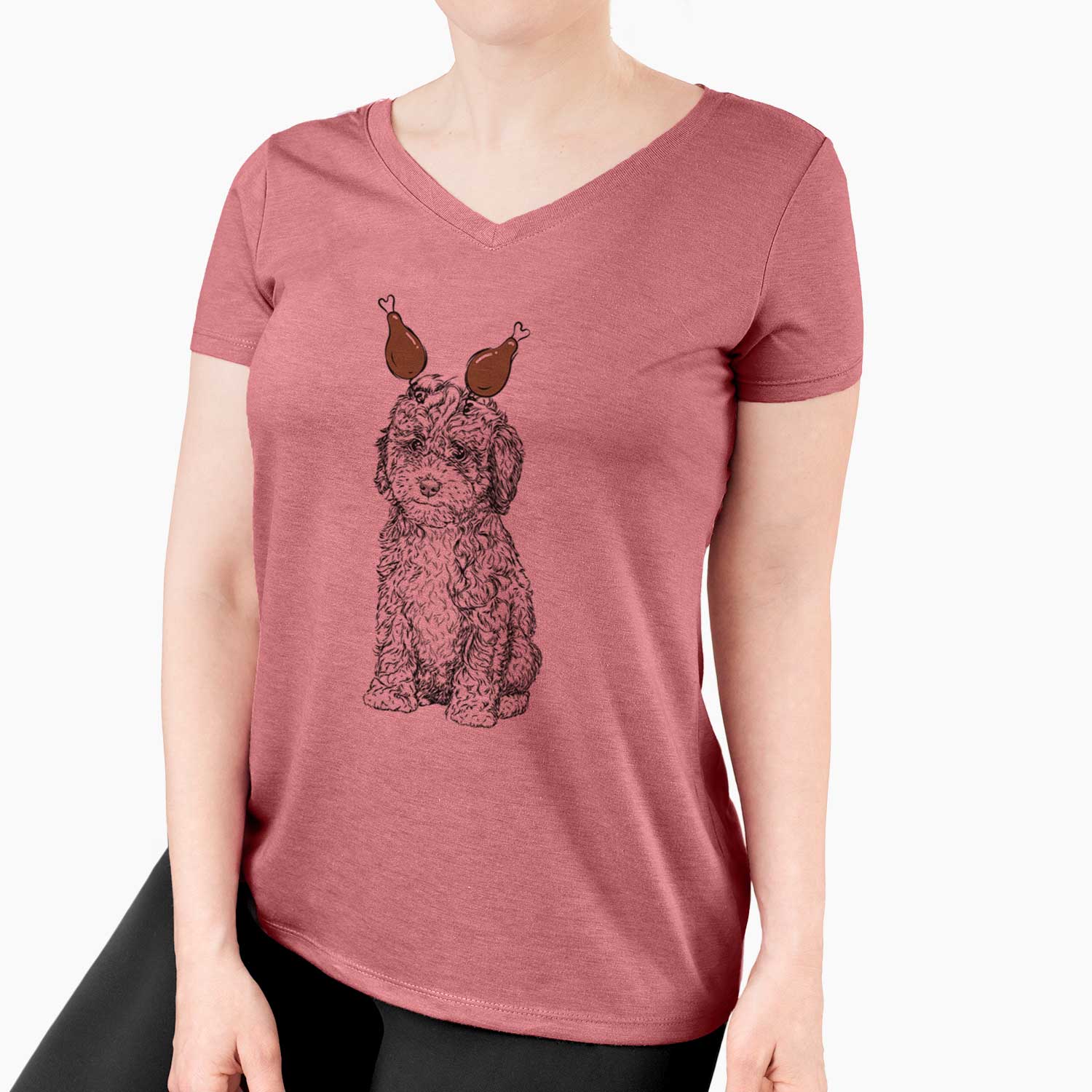 Thanksgiving Sweet Tea the Mini Doodle - Women's V-neck Shirt