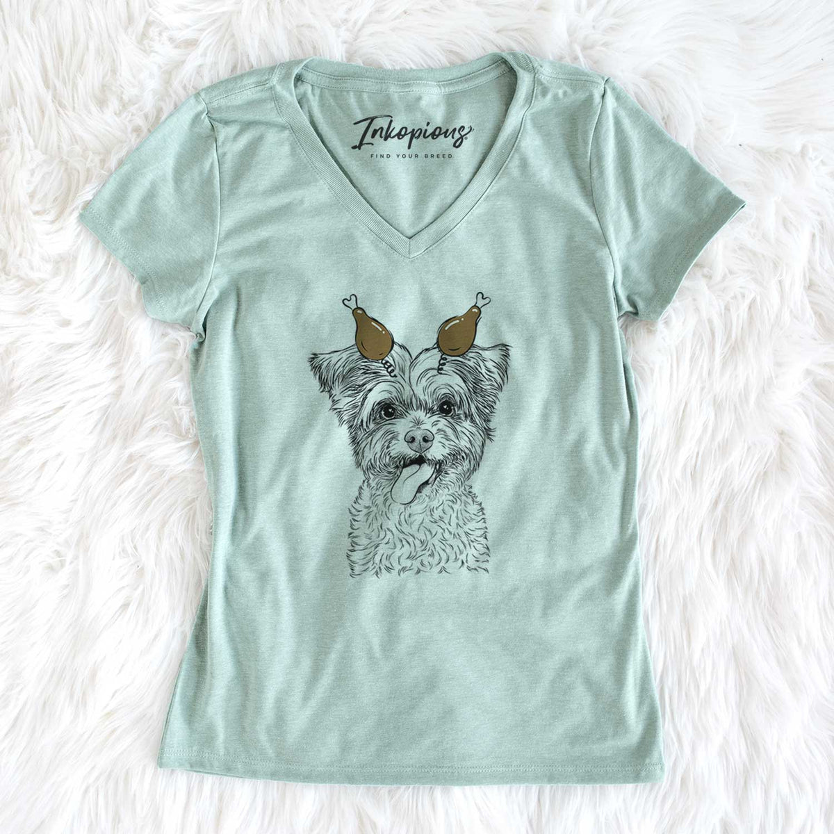 Thanksgiving Sweetie the Terrier Mix - Women's V-neck Shirt