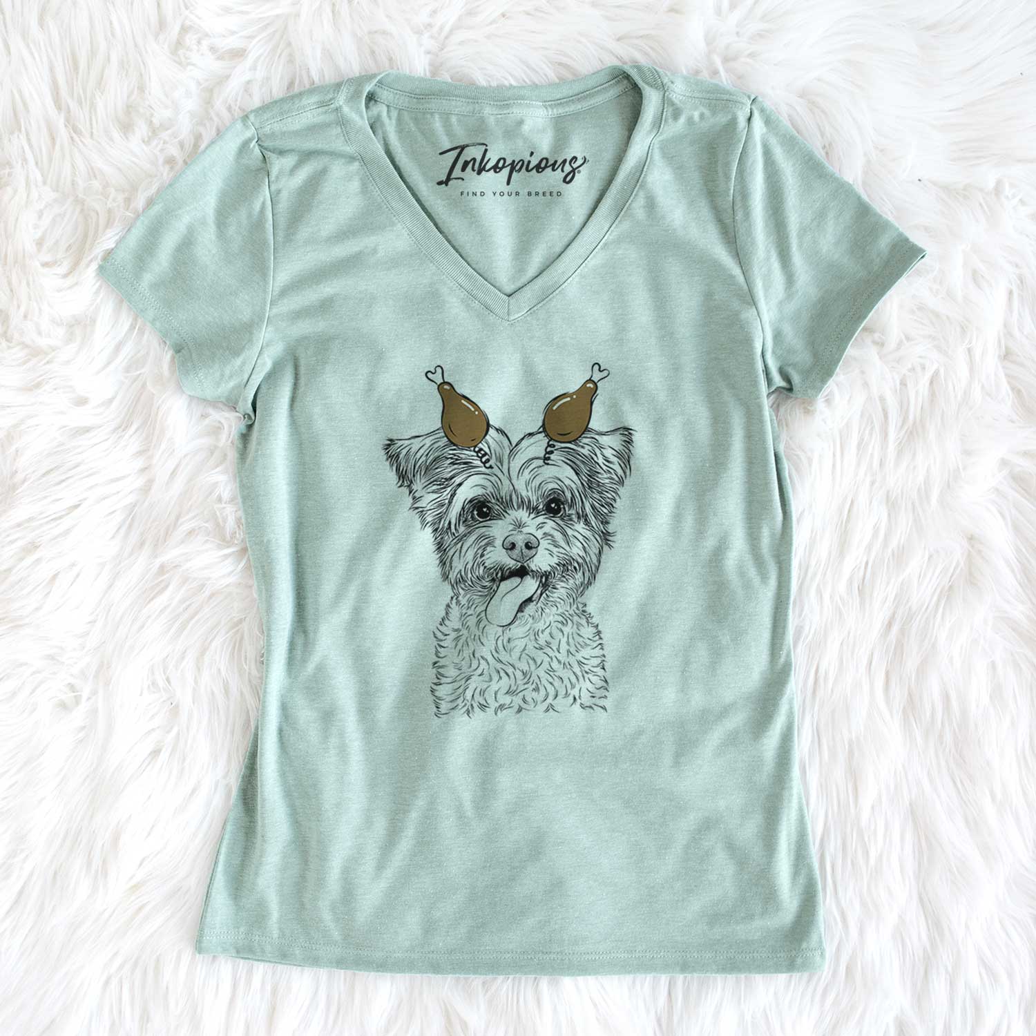 Thanksgiving Sweetie the Terrier Mix - Women's V-neck Shirt