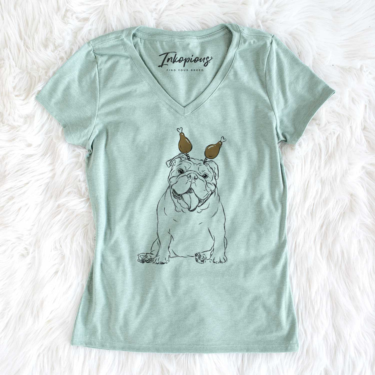 Thanksgiving Tank the English Bulldog - Women's V-neck Shirt