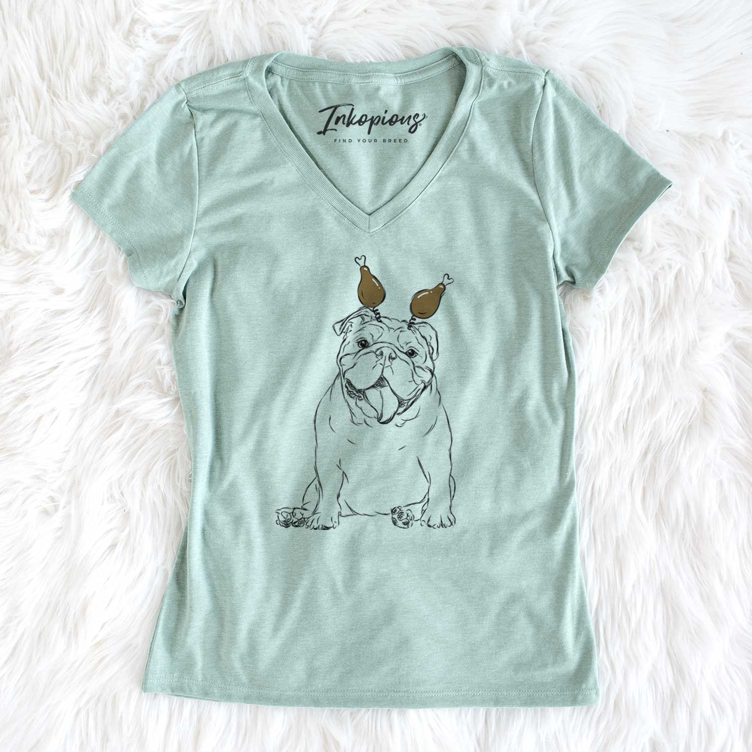 Thanksgiving Tank the English Bulldog - Women's V-neck Shirt