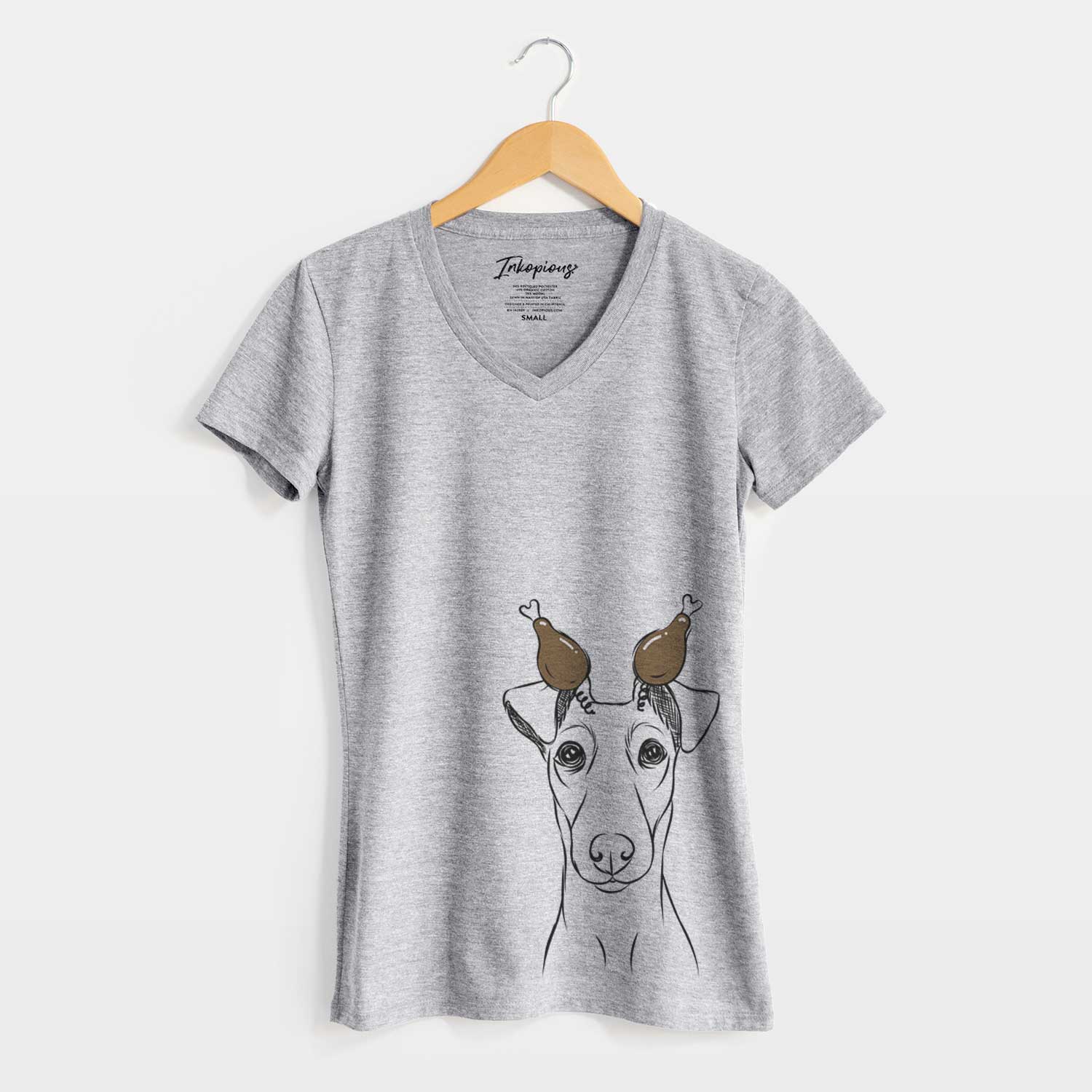 Thanksgiving Tanner the Fox Terrier - Women's V-neck Shirt