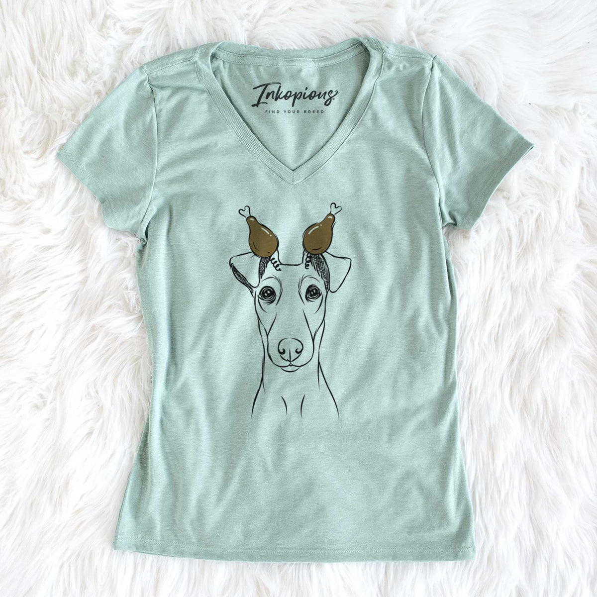 Thanksgiving Tanner the Fox Terrier - Women's V-neck Shirt