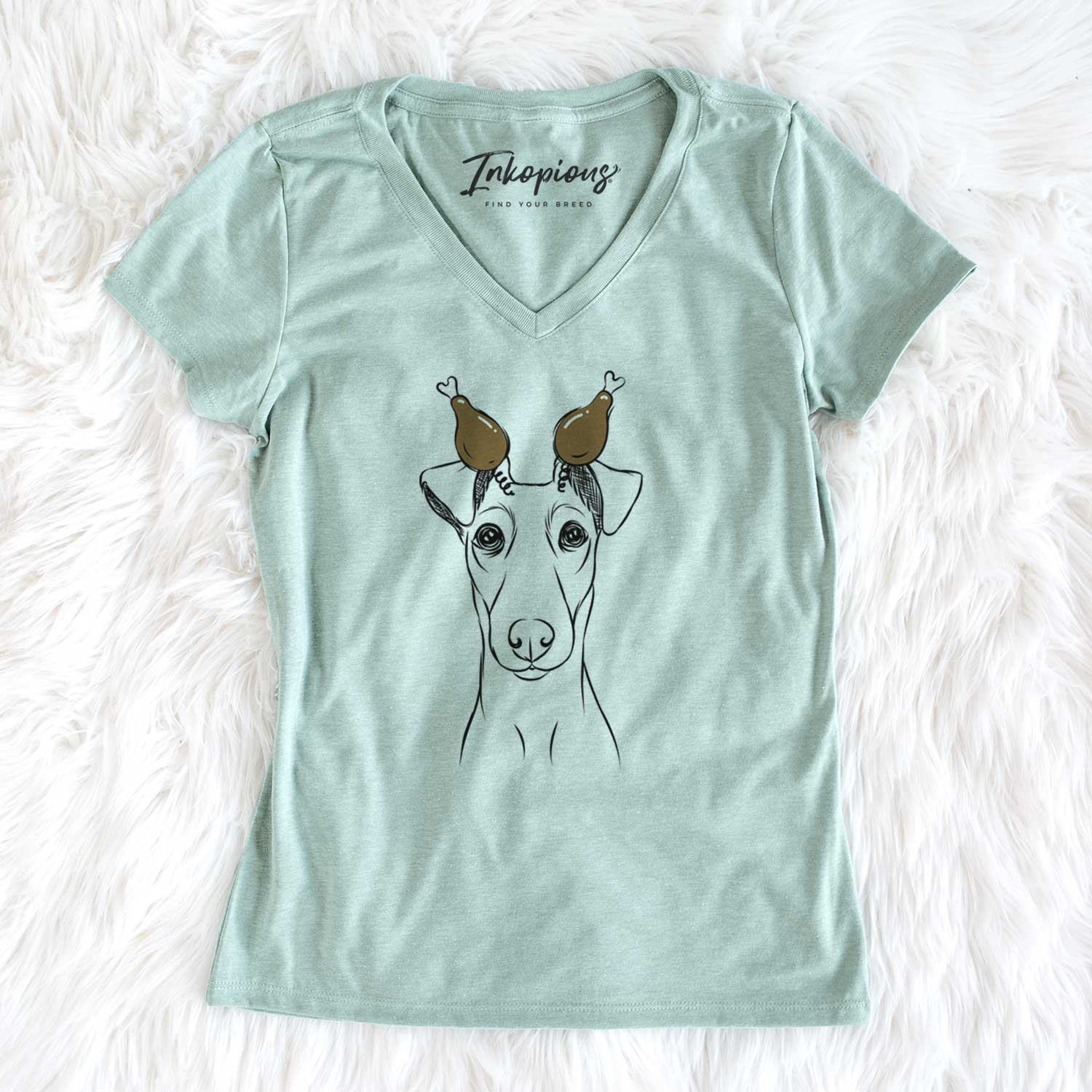 Thanksgiving Tanner the Fox Terrier - Women's V-neck Shirt