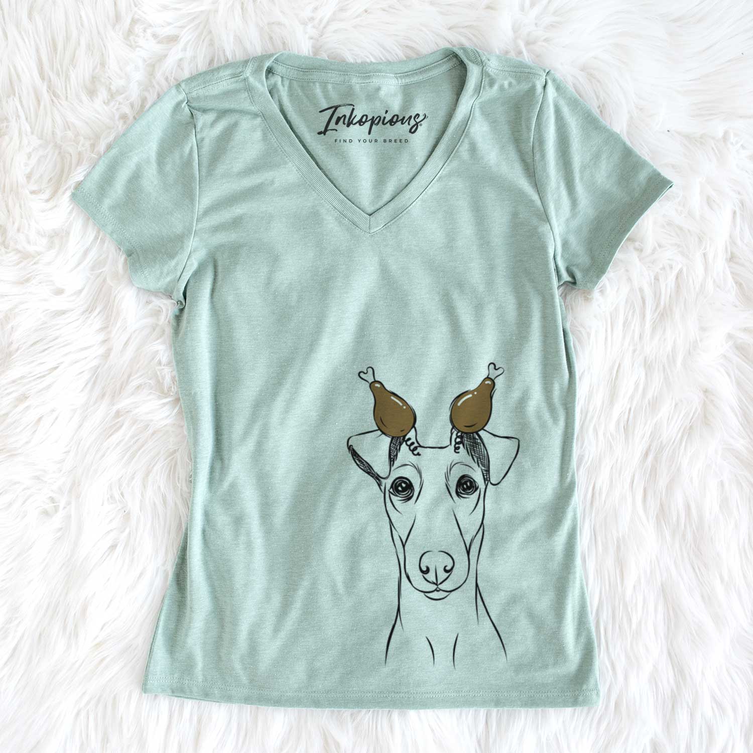 Thanksgiving Tanner the Fox Terrier - Women's V-neck Shirt