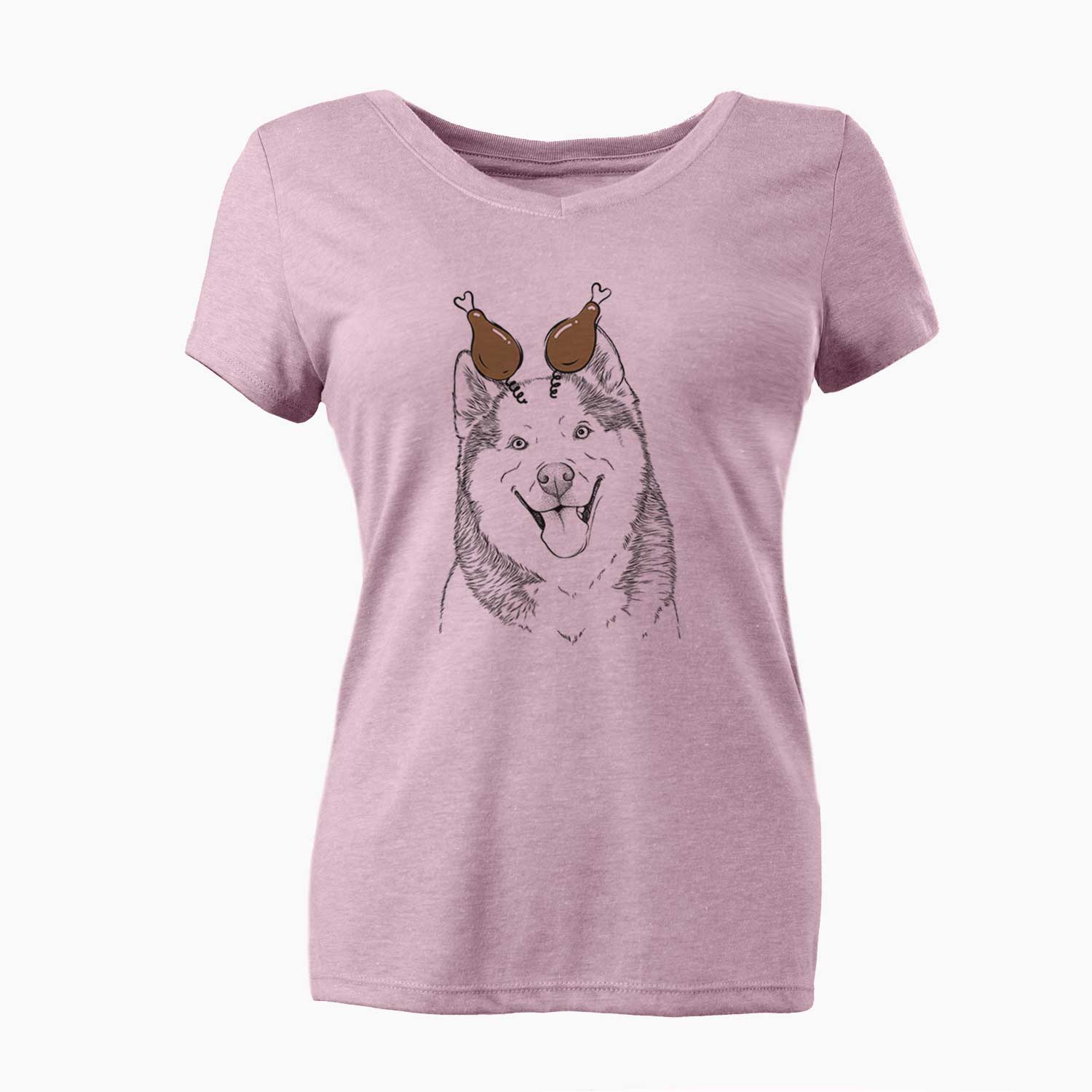 Thanksgiving Teak the Siberian Husky - Women's V-neck Shirt