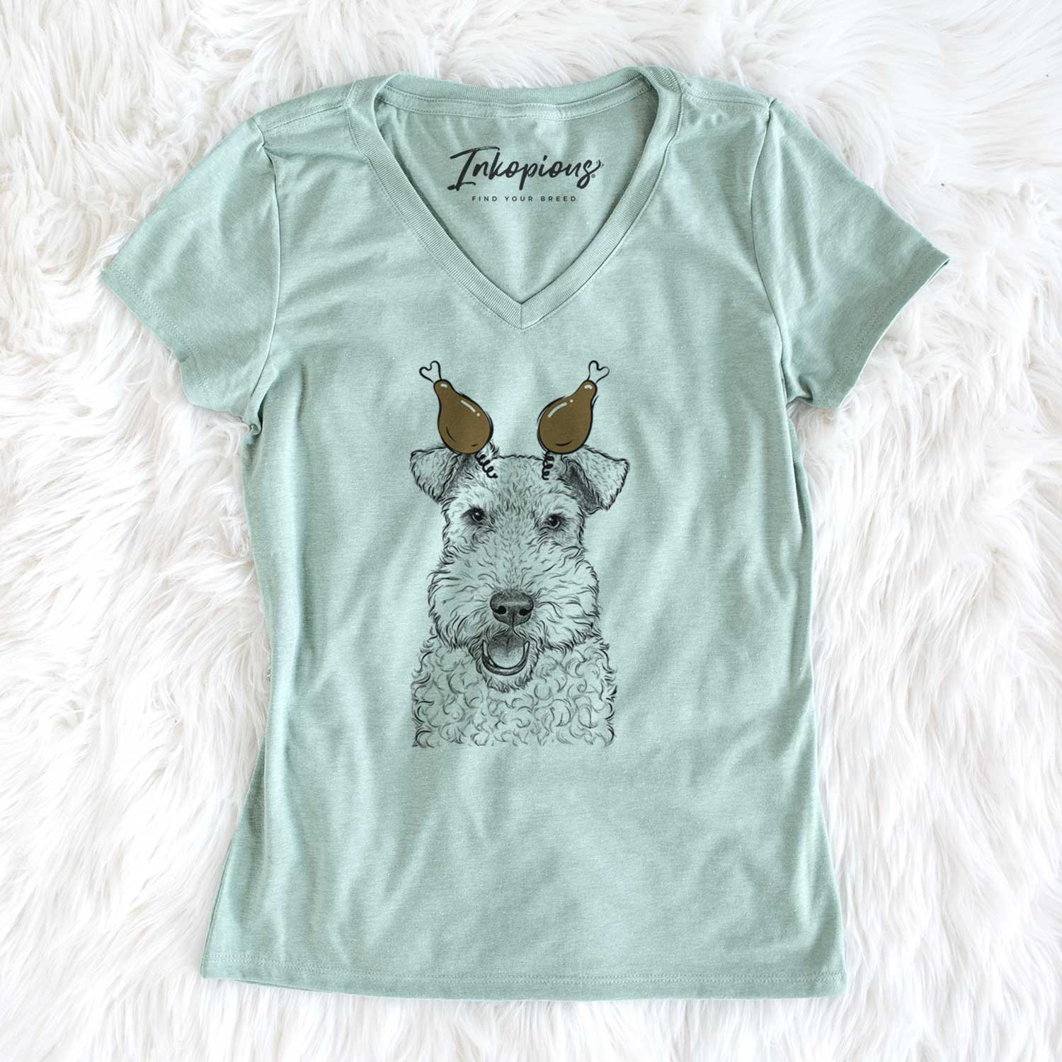 Thanksgiving Ted the Wire Fox Terrier - Women's V-neck Shirt